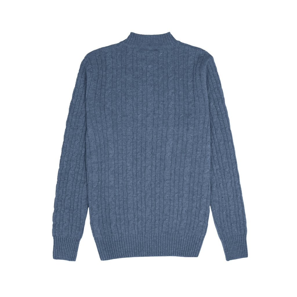 Cashmere Polo Club Beckham Men’s Mock Neck Pullover Allover Cable Knit Baltic - 100% Cashmere - Fragrance London