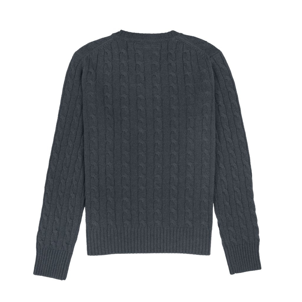 Cashmere Polo Club Larisa Ladies V - Neck Pullover Allover Cable Knit Charcoal - 100% Cashmere - Fragrance London