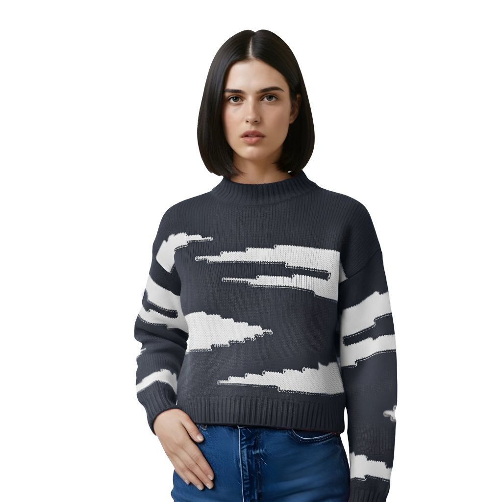 Cashmere Polo Club Zuri Ladies Round Neck Pullover Intarsia Knit - 100% Cashmere - Fragrance London