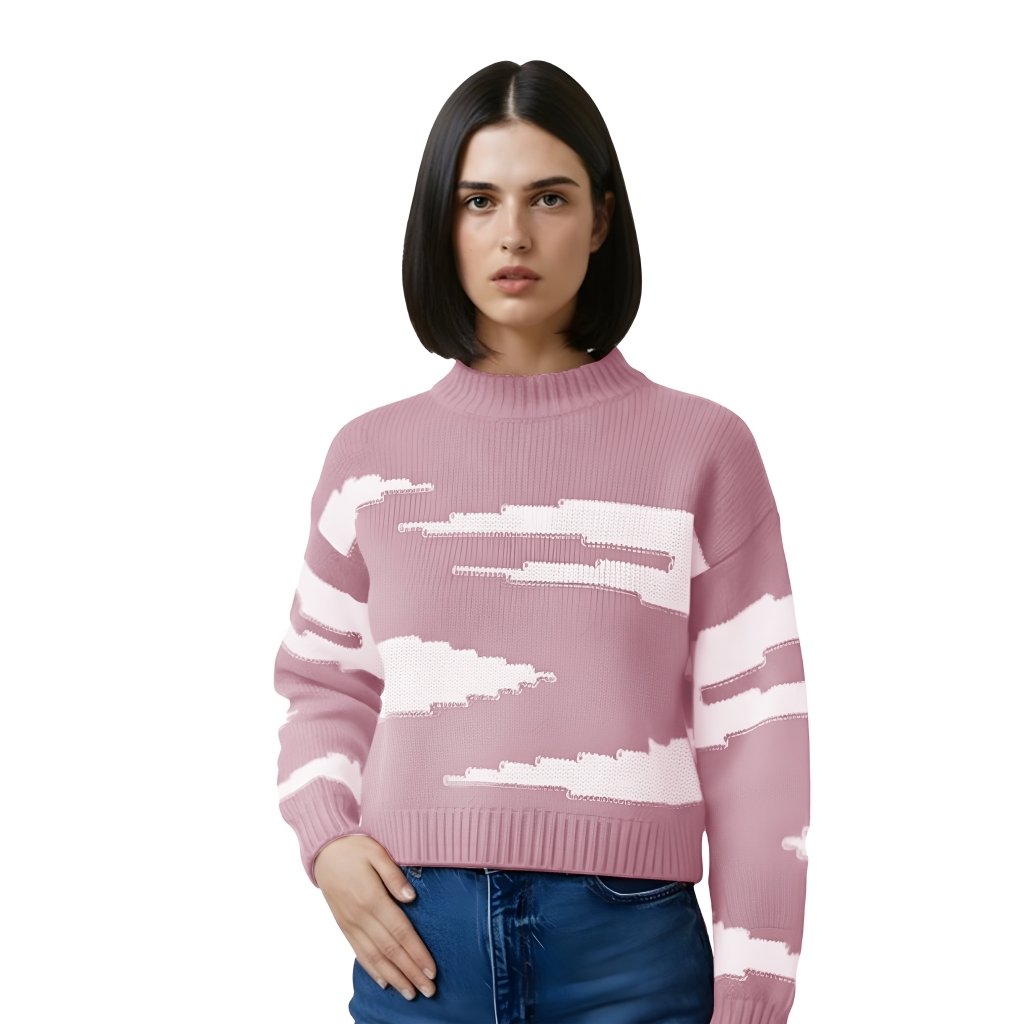 Cashmere Polo Club Zuri Ladies Round Neck Pullover Intarsia Knit - 100% Cashmere - Fragrance London