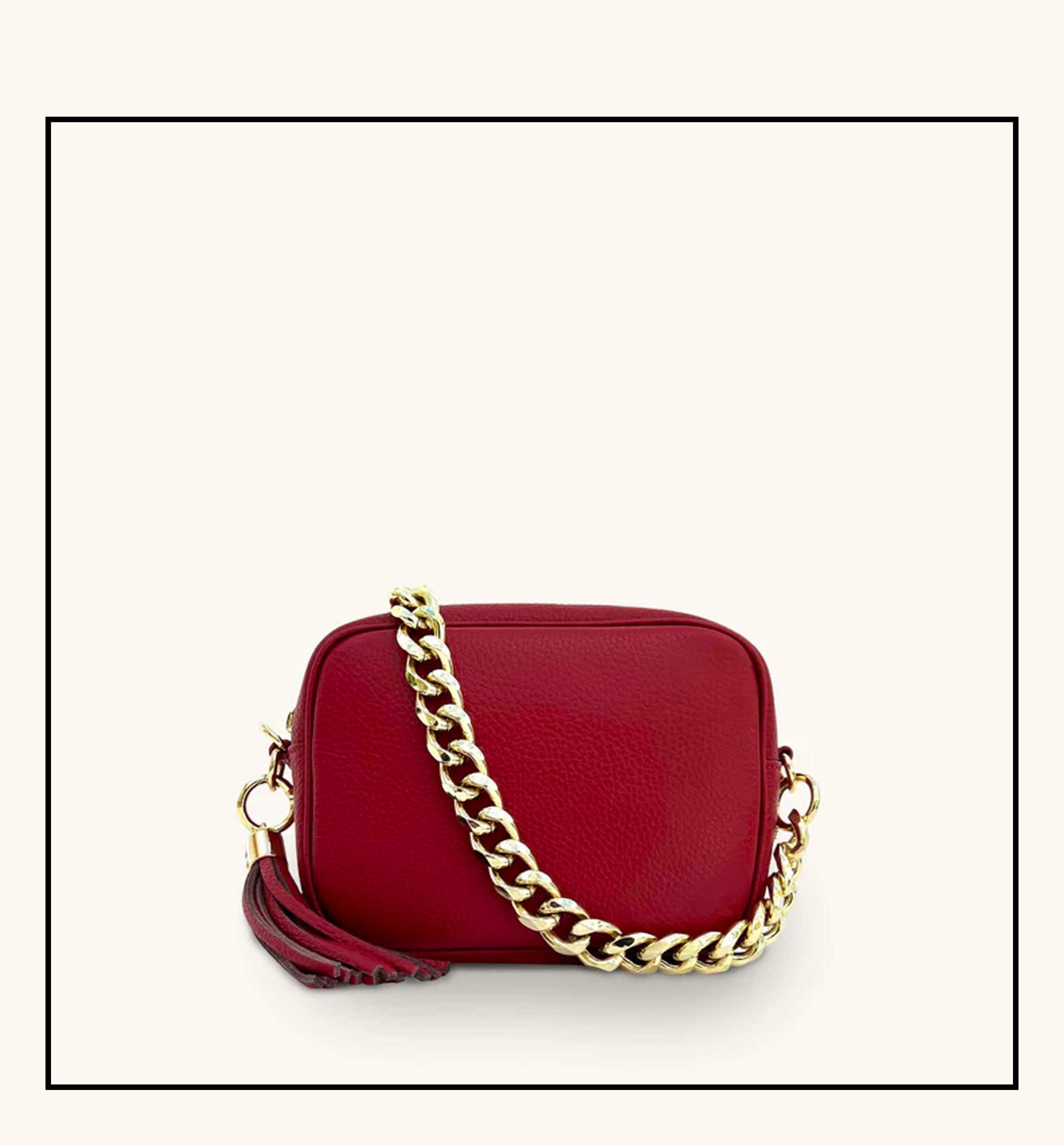Apatchy London The Tassel Cherry  Leather Crossbody Bag With Gold Chain Strap