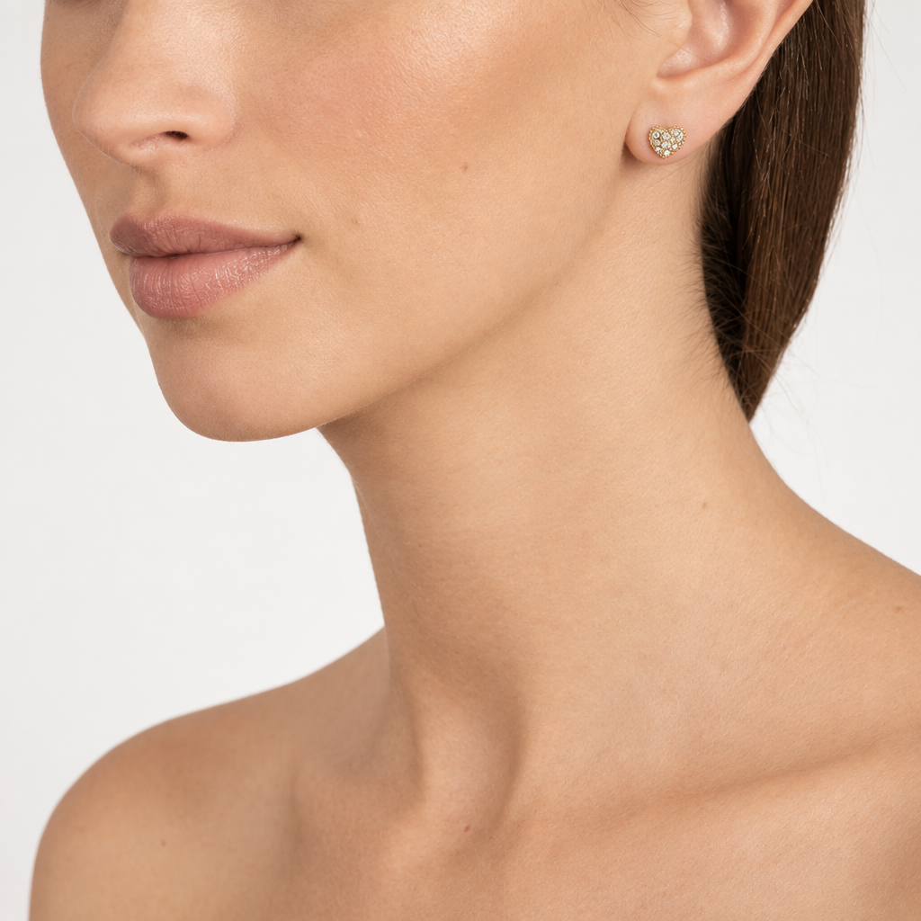 Pom Pom Gold Heart Earrings