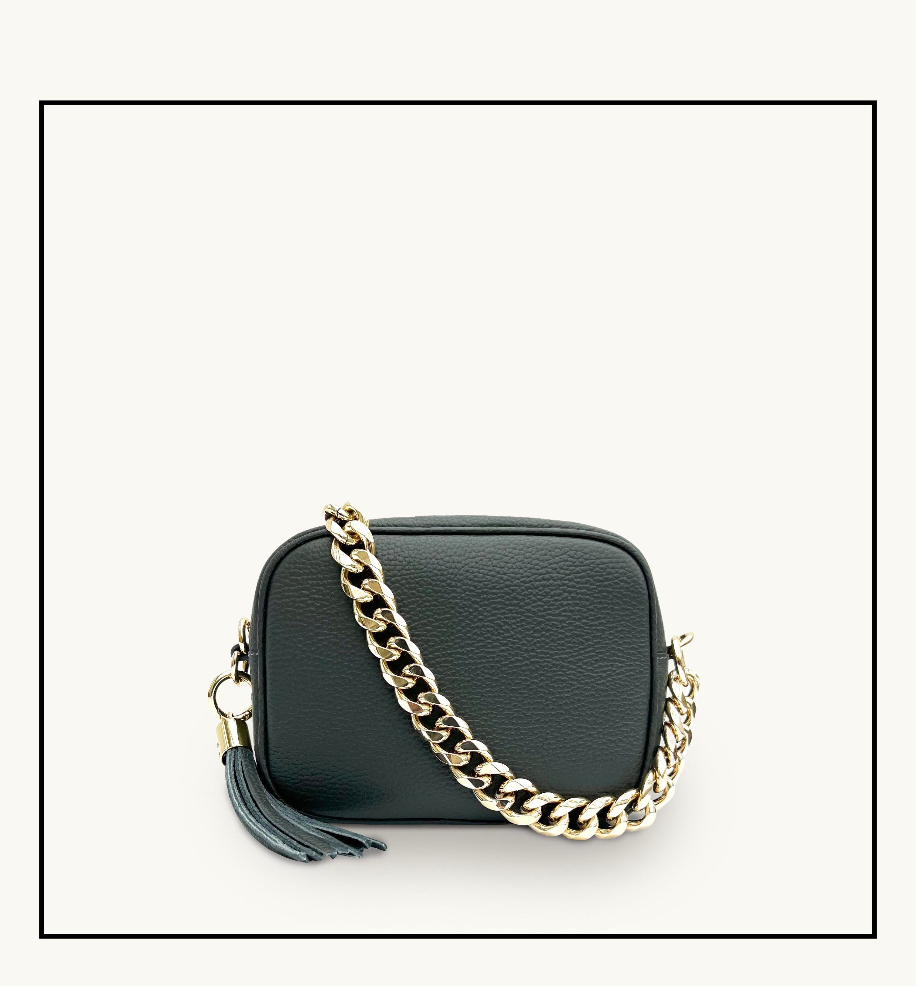 Apatchy London The Tassel  Leather Crossbody Bag With Gold Chain Strap