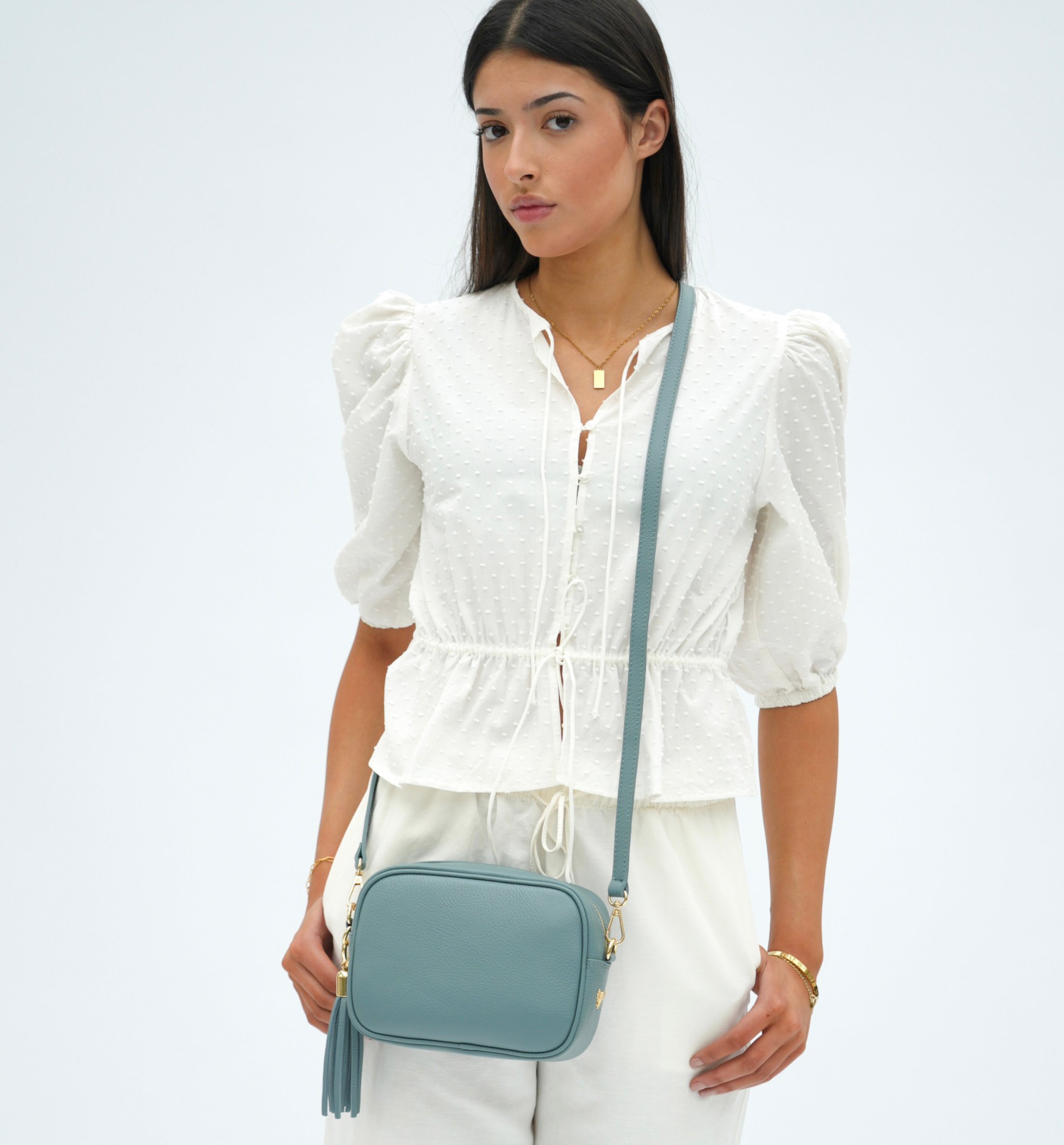 Apatchy London The Tassel Denim Blue Leather Crossbody Bag