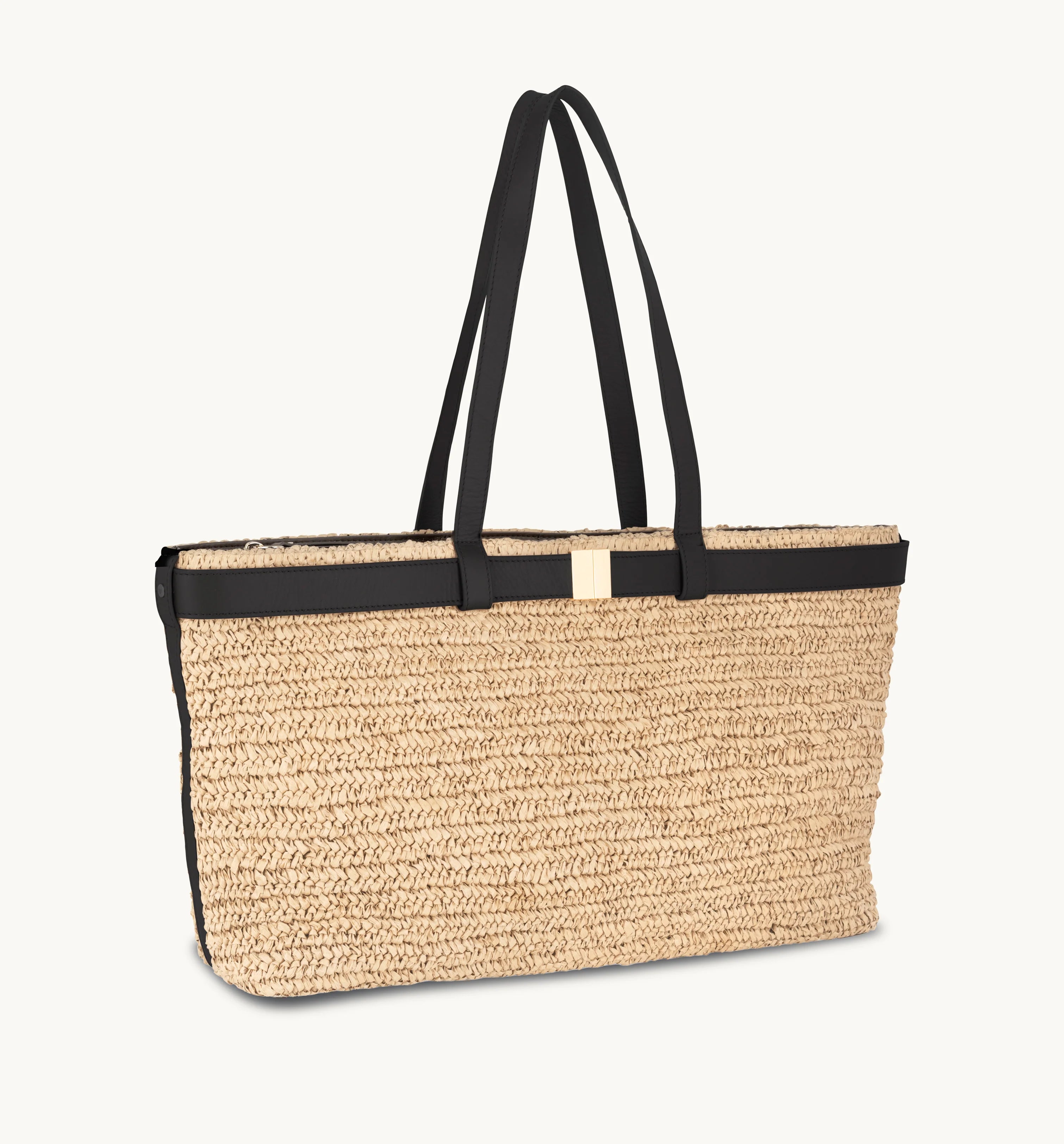 Apatchy London The Esme Raffia Tote Bag with Leather Trim