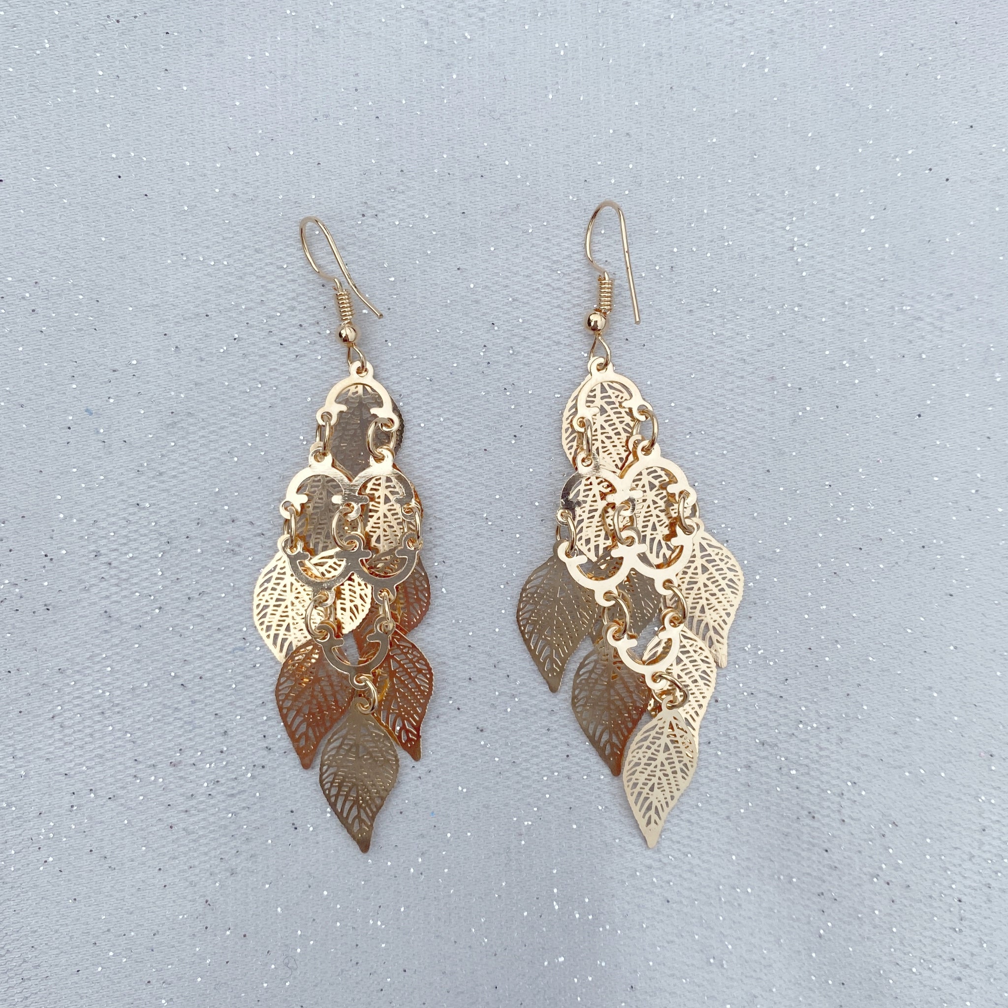 QueenMee Gold Dangly Earrings Boho Earrings Leaf