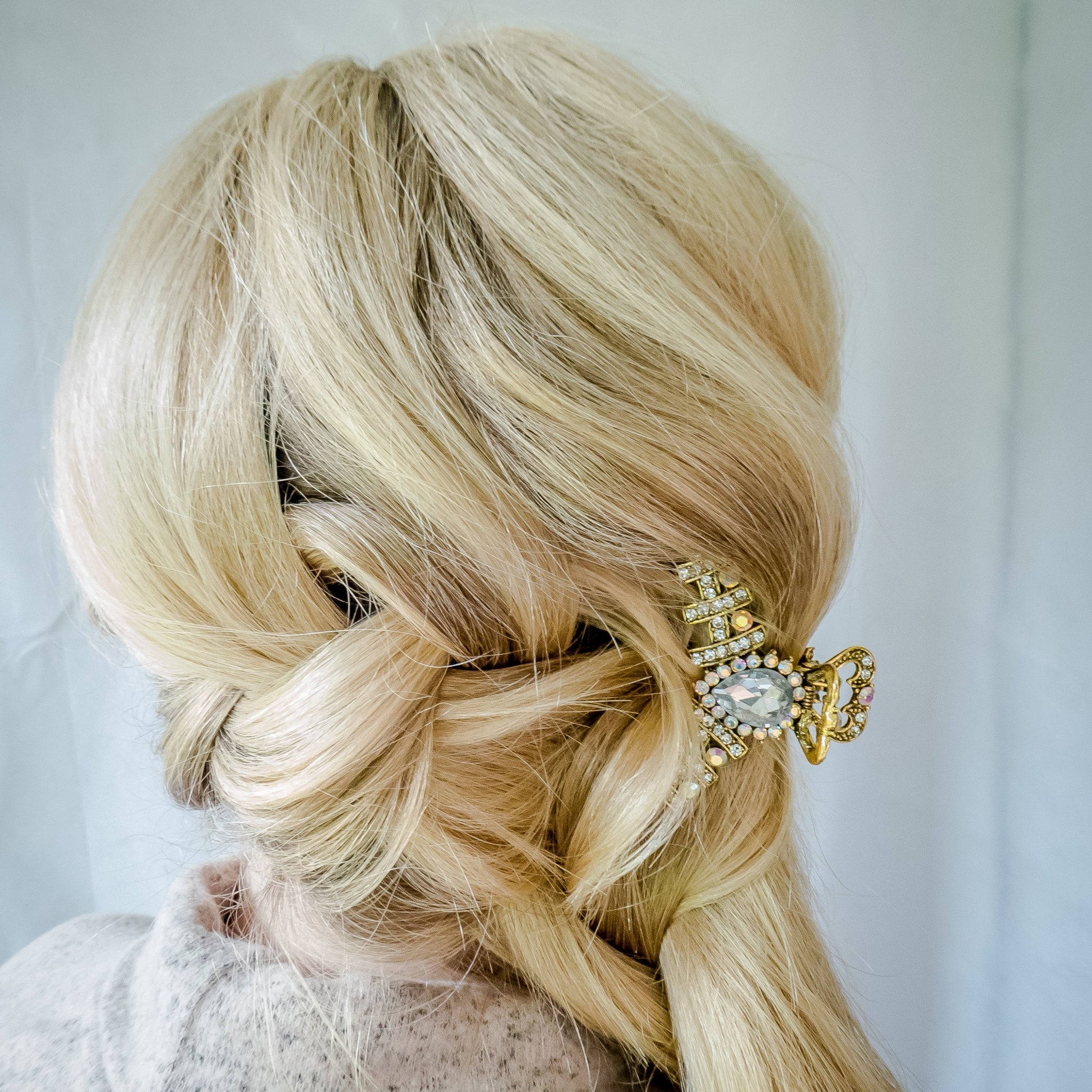 QueenMee Gold Hair Clamp with Rhinestone