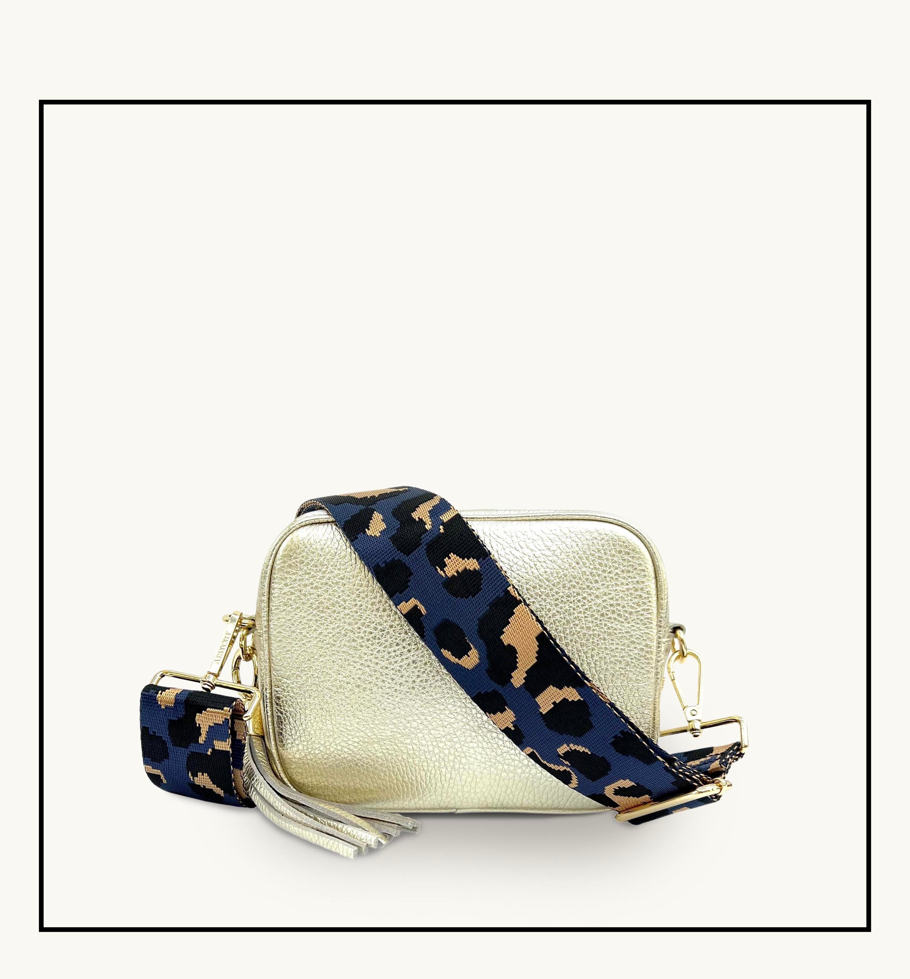 Apatchy London The Tassel  Leather Crossbody Bag With Navy Leopard Strap