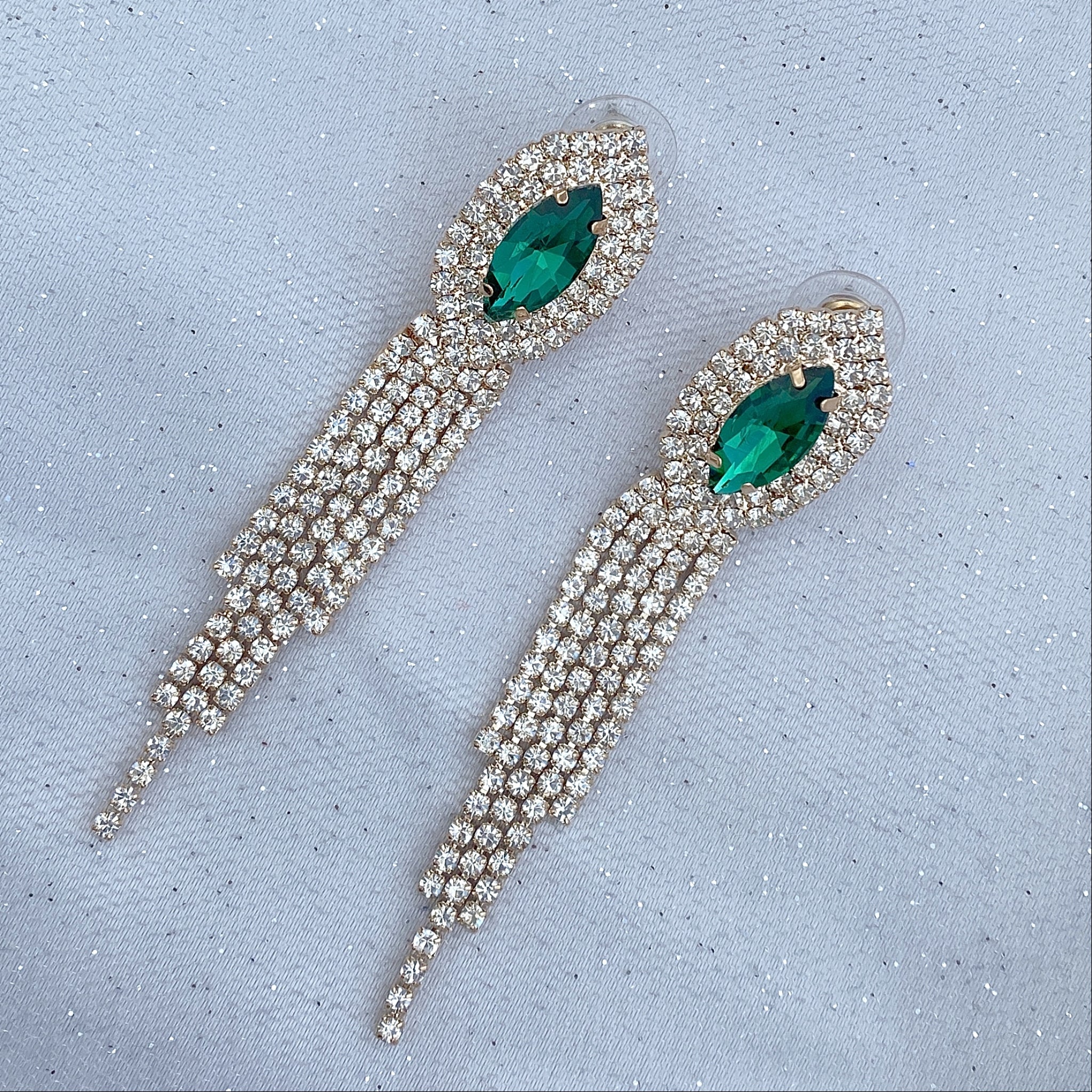 QueenMee Green Earrings Diamante Earrings