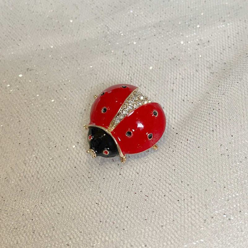 QueenMee Ladybird Brooch in Red Enamel and Crystal