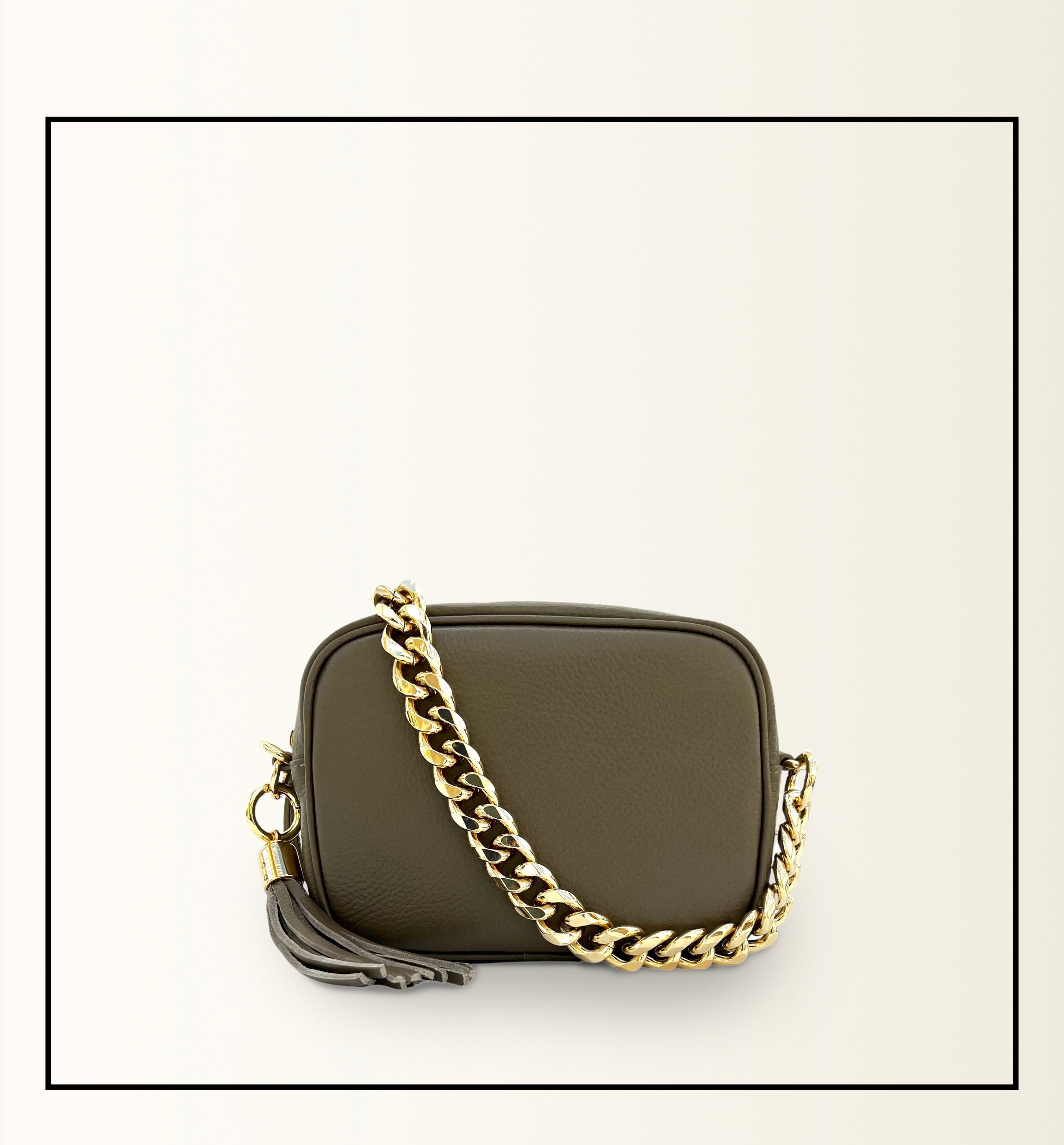 Apatchy London The Tassel Latte Leather Crossbody Bag With Gold Chain Strap