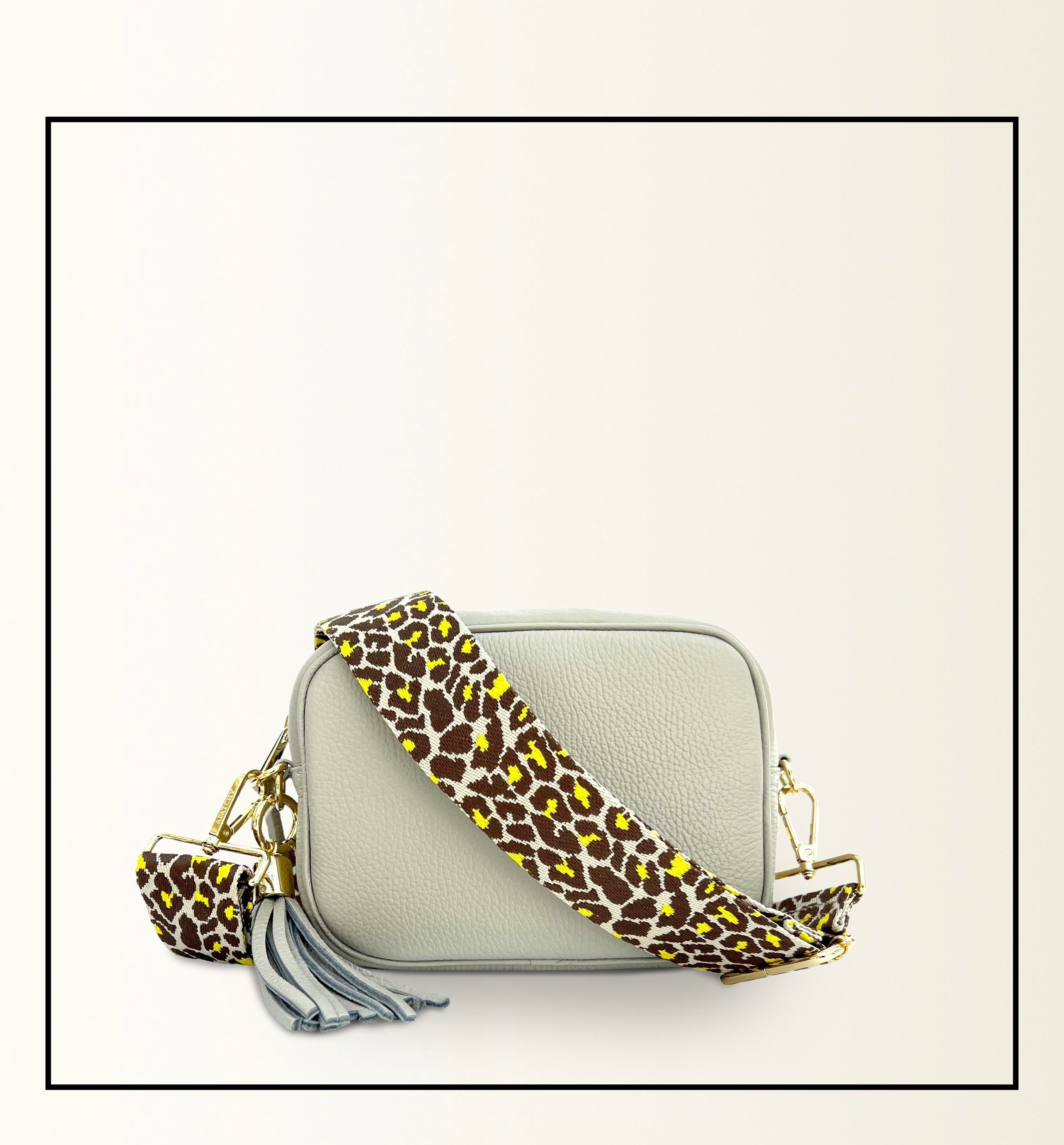 Apatchy London The Tassel Light  Leather Crossbody Bag With Lemon Cheetah Strap