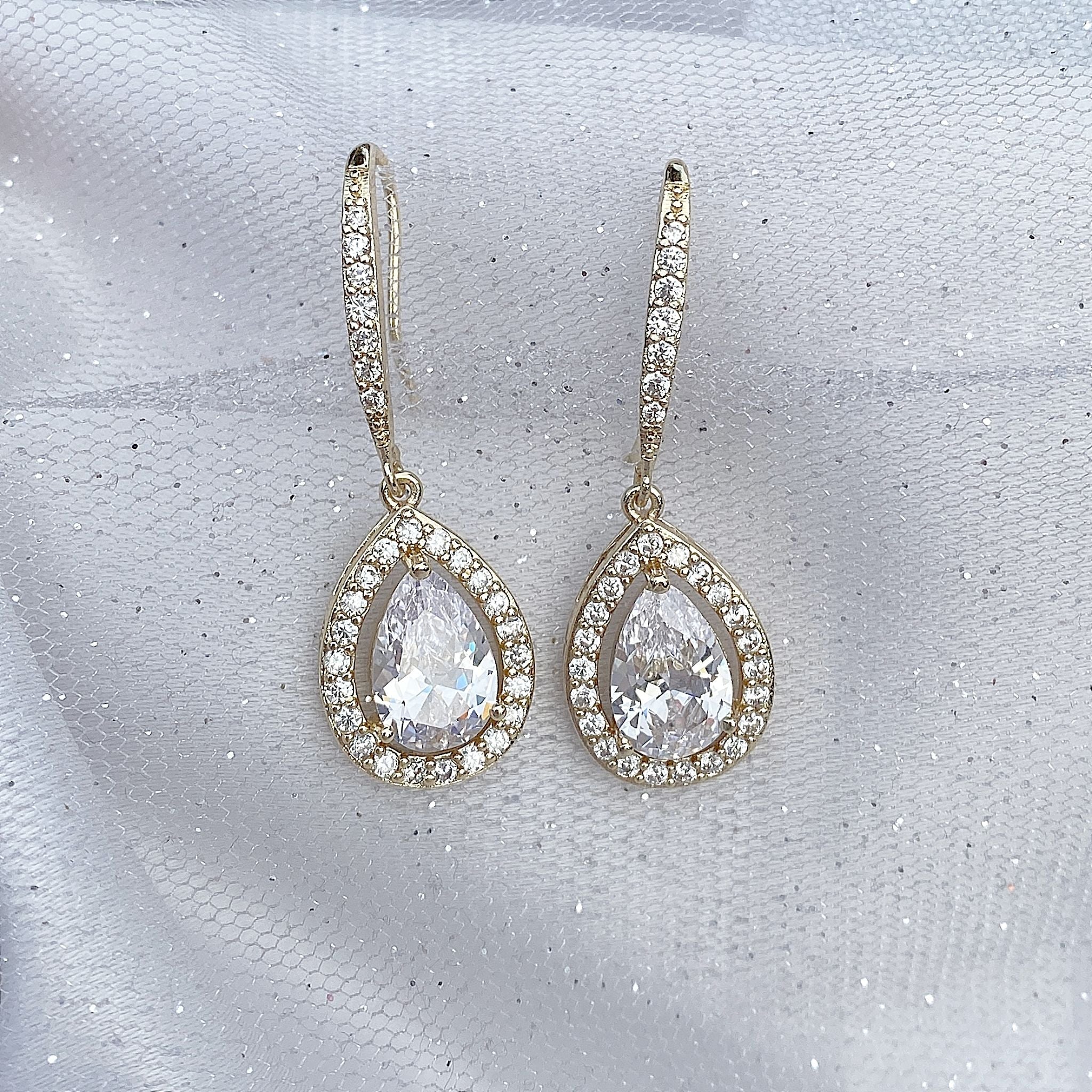 QueenMee Long Drop Earrings Diamante Earrings