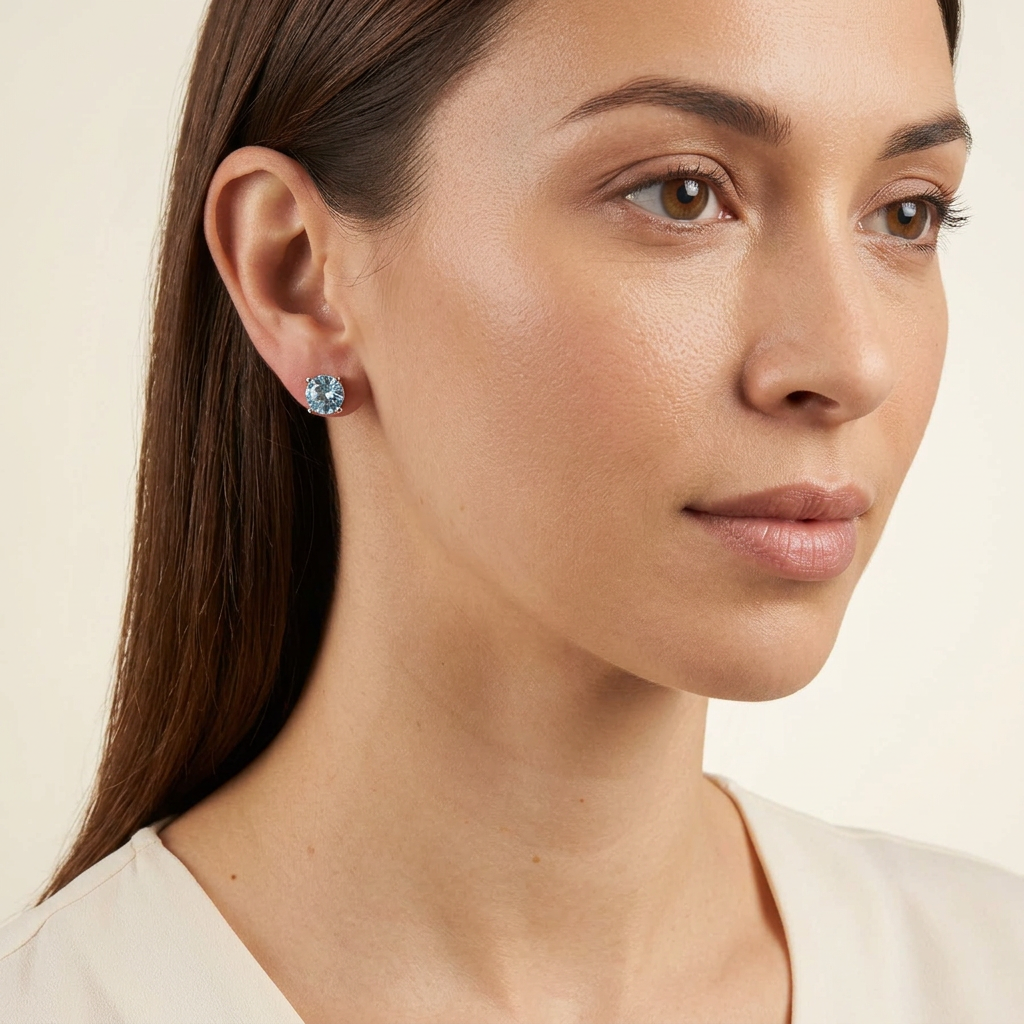 Laine 8mm Aquamarine Silver Earrings