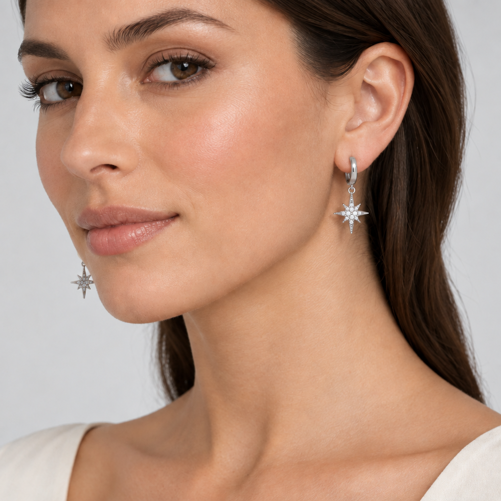 North Star Silver Huggie Hoops
