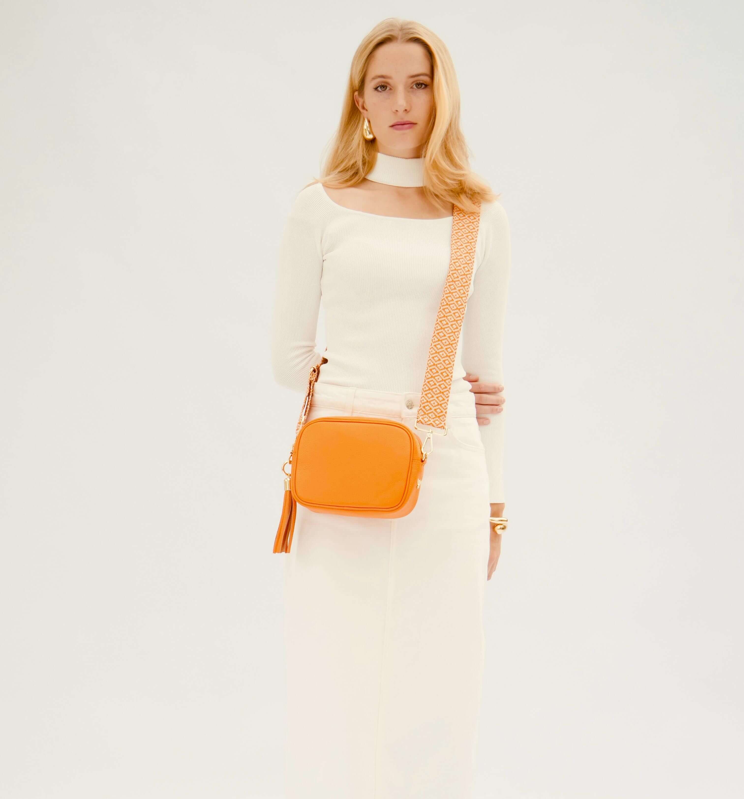 Apatchy London The Tassel  Leather Crossbody Bag With  Cross-Stitch Strap