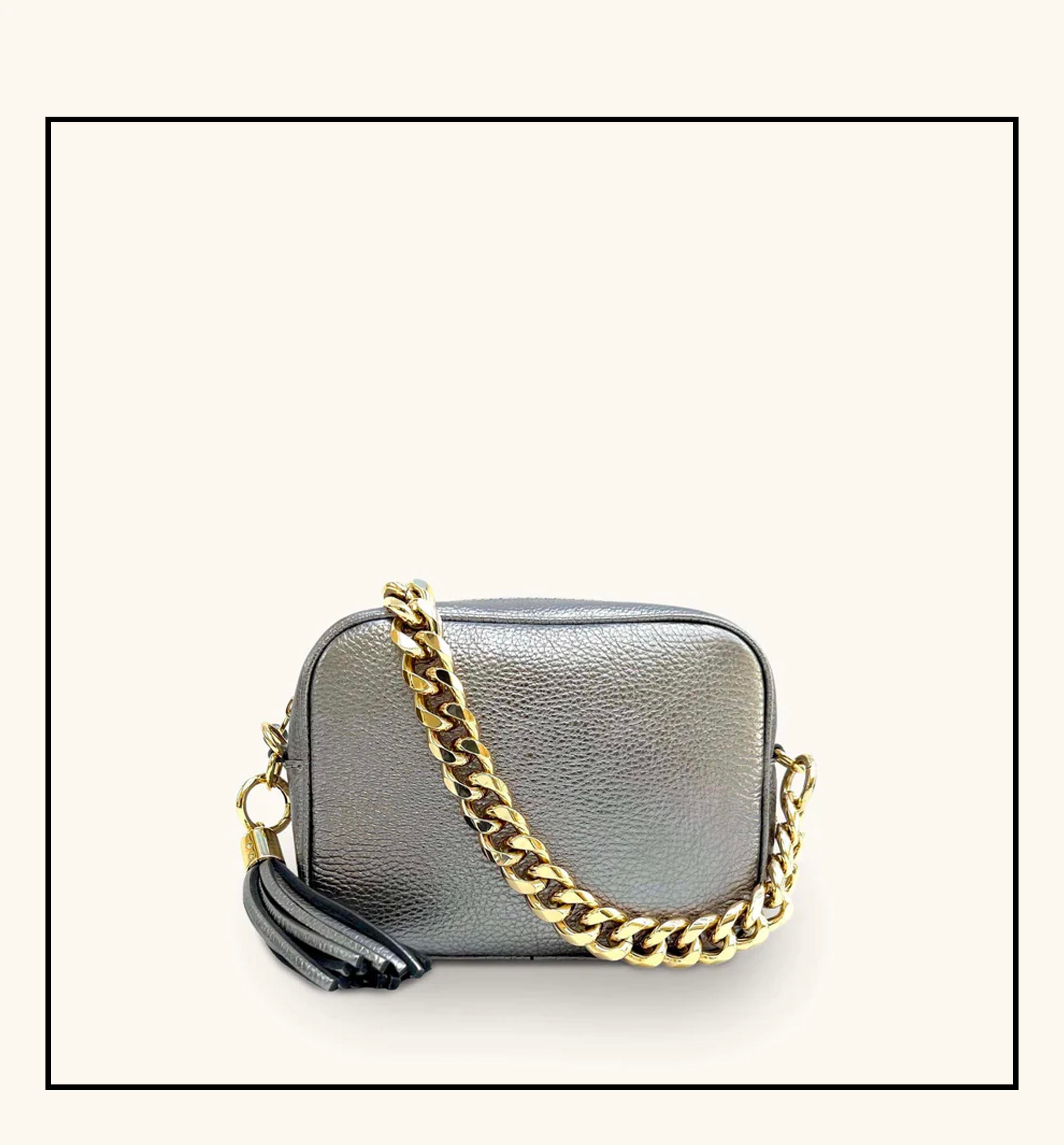 Apatchy London The Tassel  Leather Crossbody Bag With Gold Chain Strap