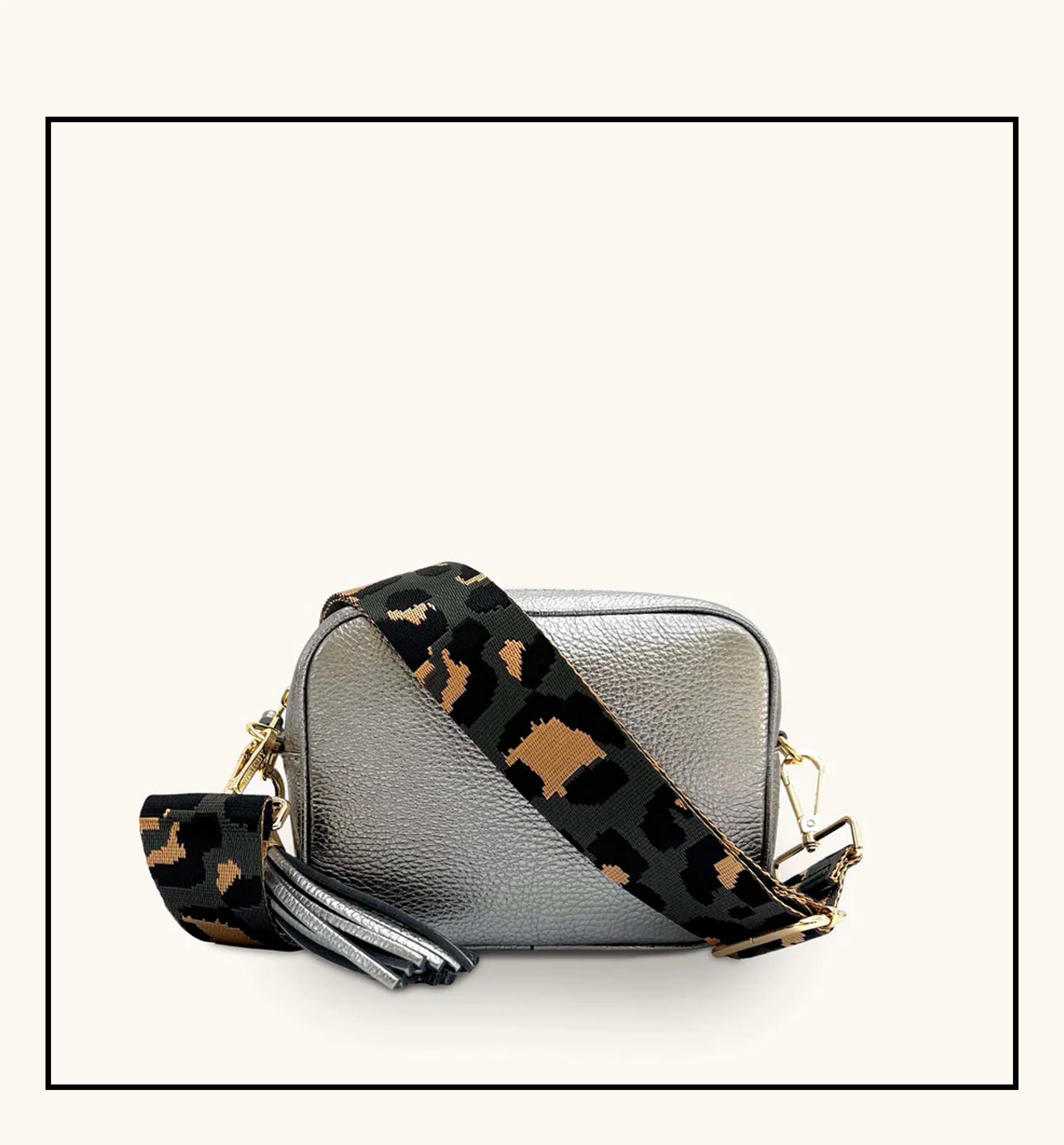 Apatchy London The Tassel  Leather Crossbody Bag With Grey Leopard Strap