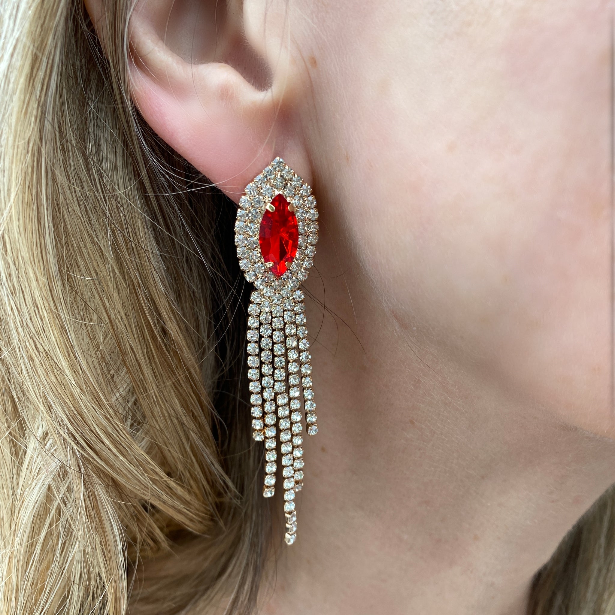QueenMee Red Earrings Diamante Earrings