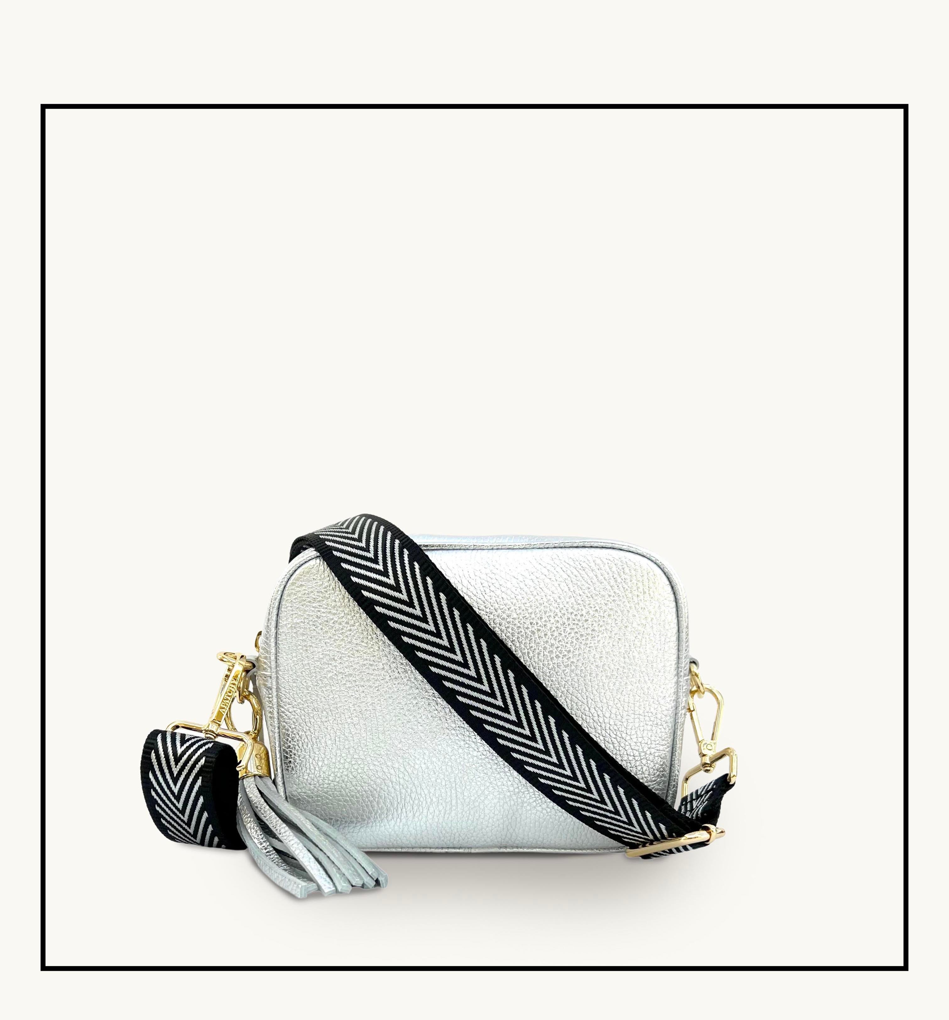 Apatchy London The Tassel  Leather Crossbody Bag With Black &  Chevron Strap