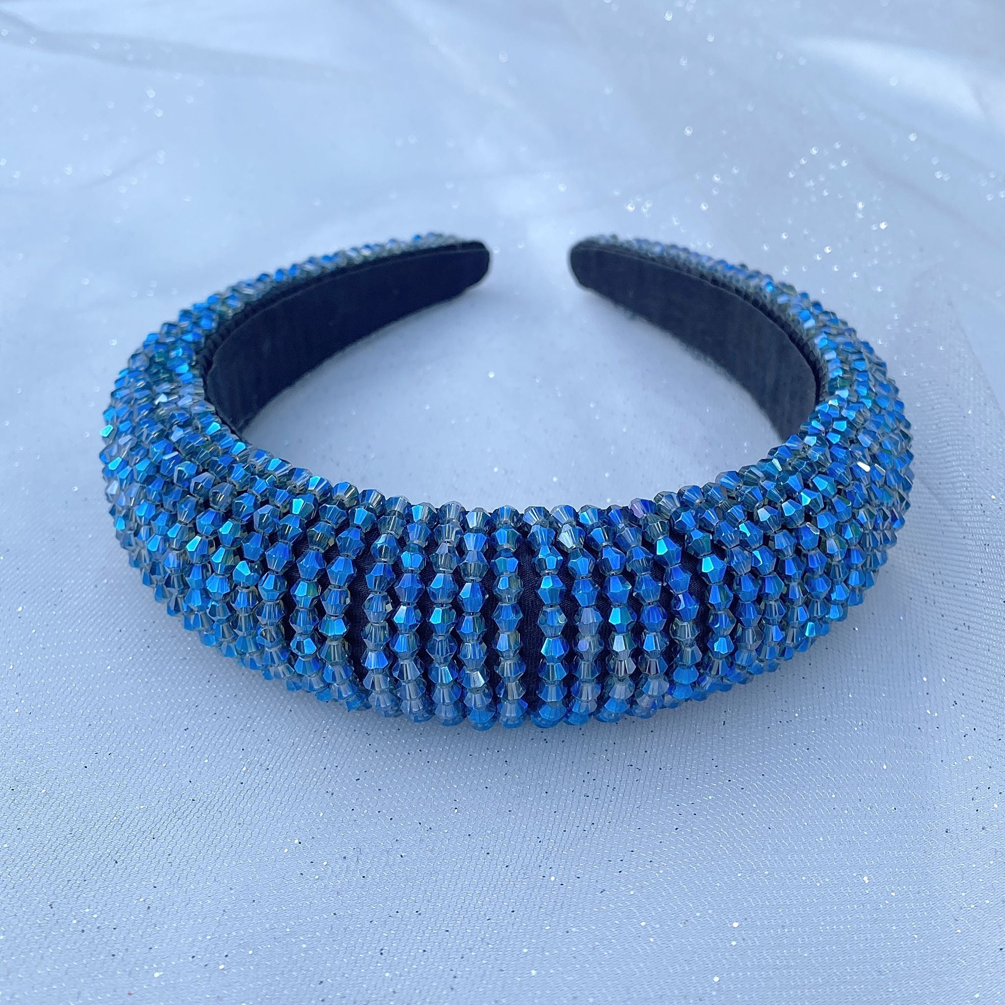 QueenMee Sparkly Headband in Navy Blue Beaded