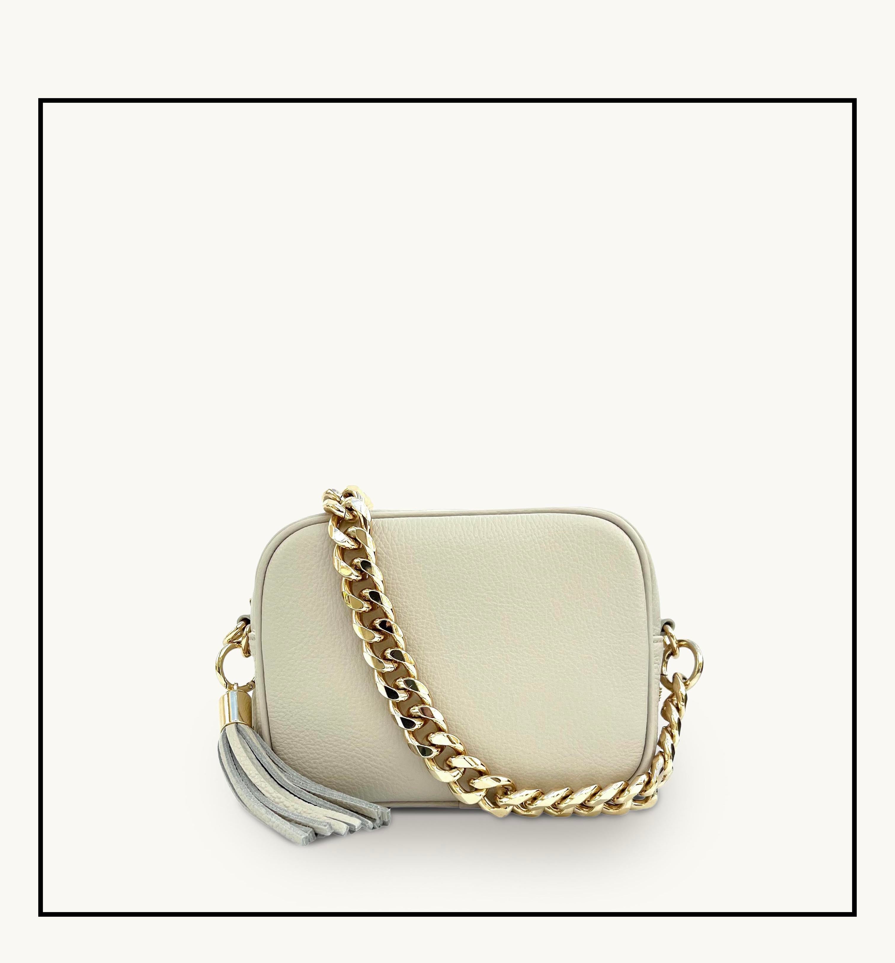 Apatchy London The Tassel Stone Leather Crossbody Bag With Gold Chain Strap