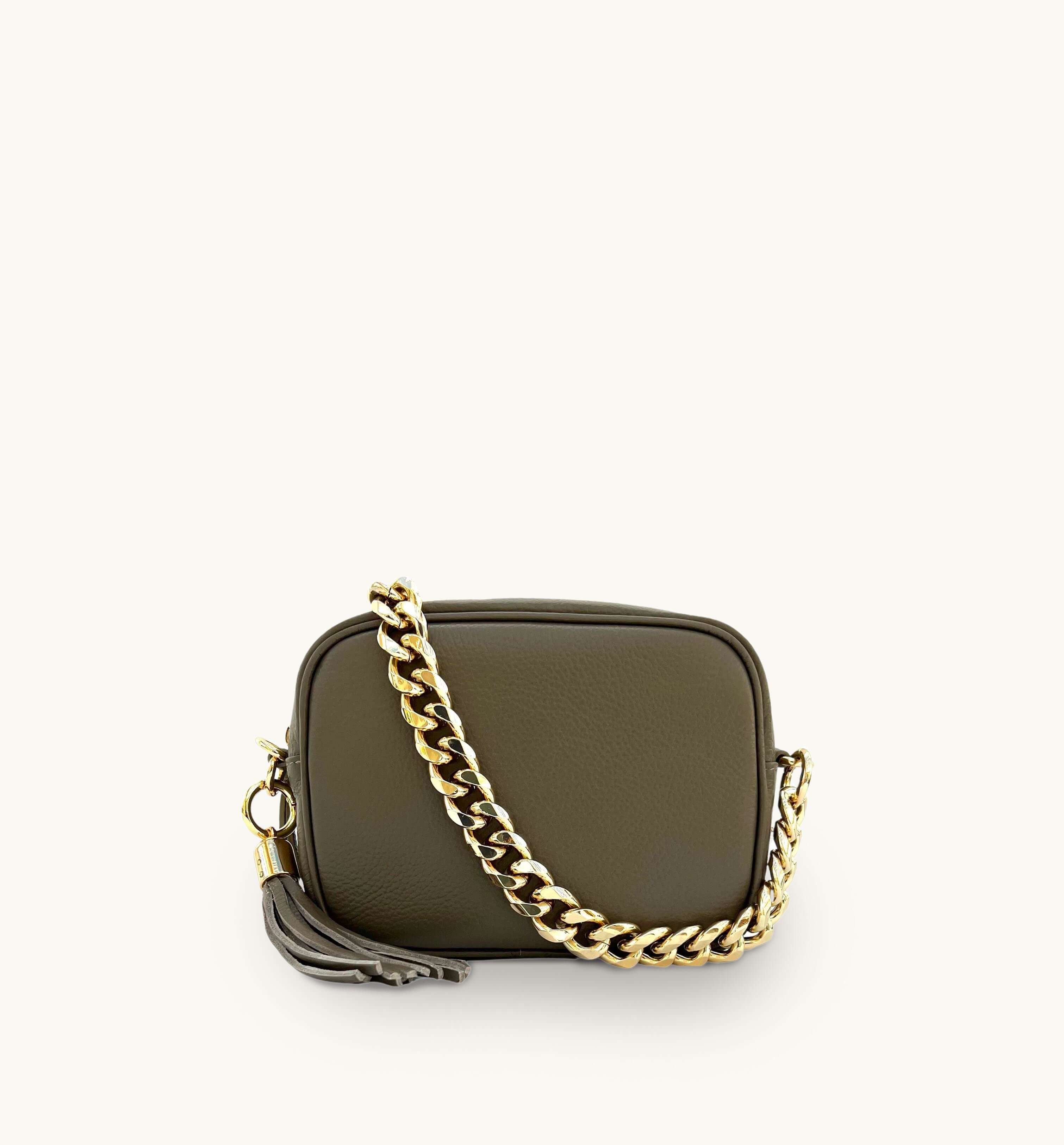 Apatchy London The Tassel Latte Leather Crossbody Bag With Gold Chain Strap