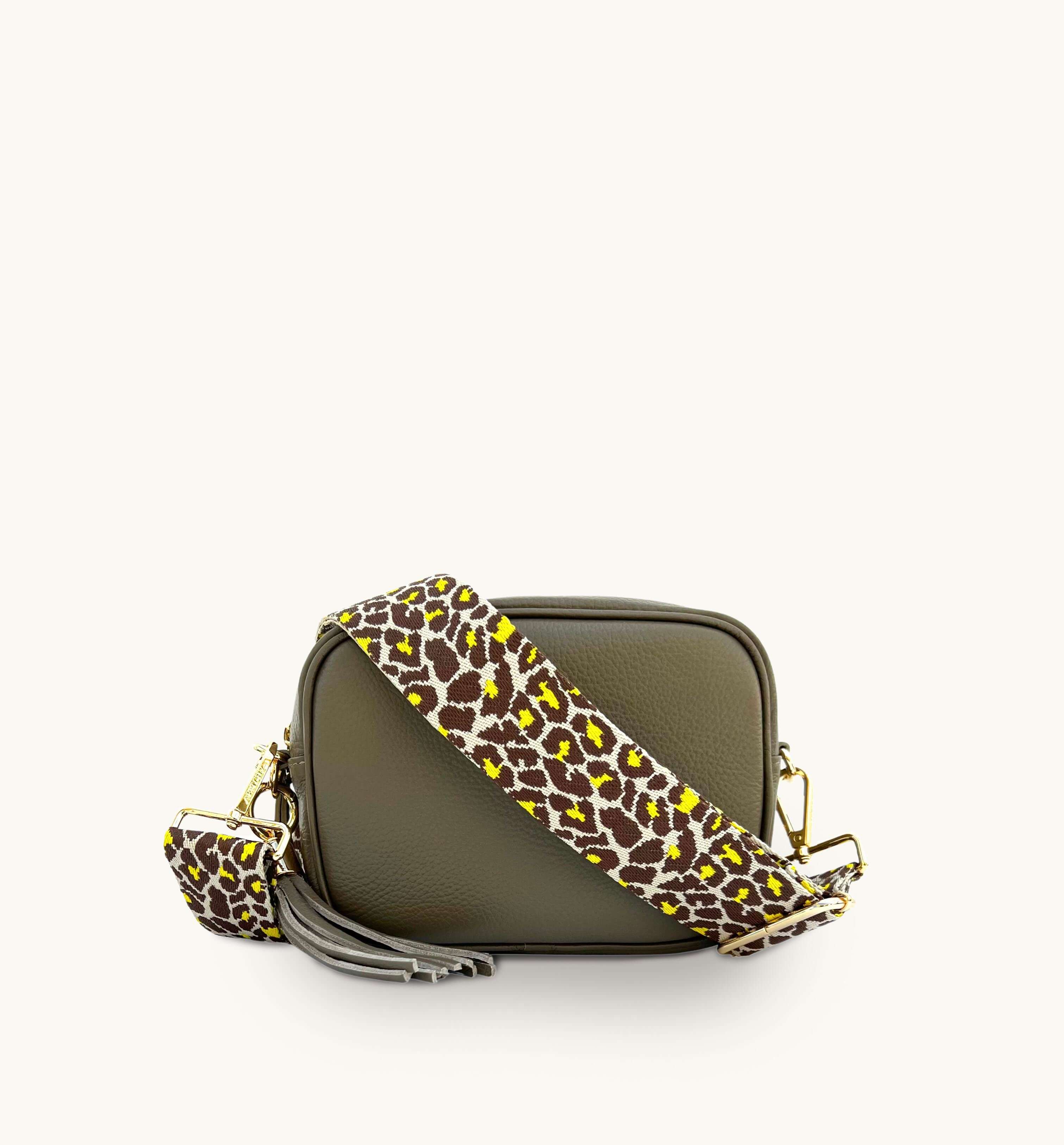 Apatchy London The Tassel Latte Leather Crossbody Bag With Lemon Cheetah Strap