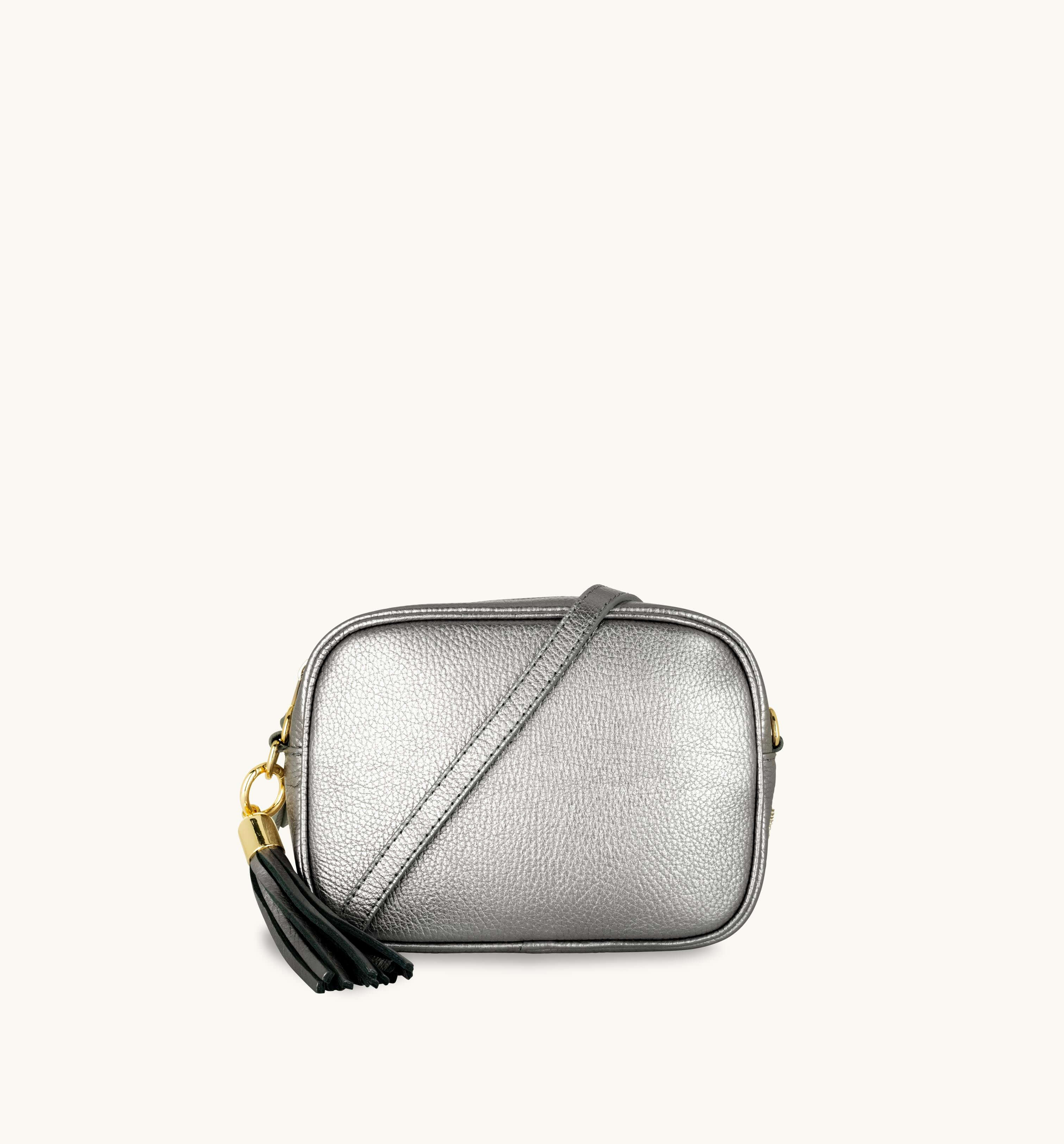 Apatchy London The Tassel Pewter Leather Crossbody Bag