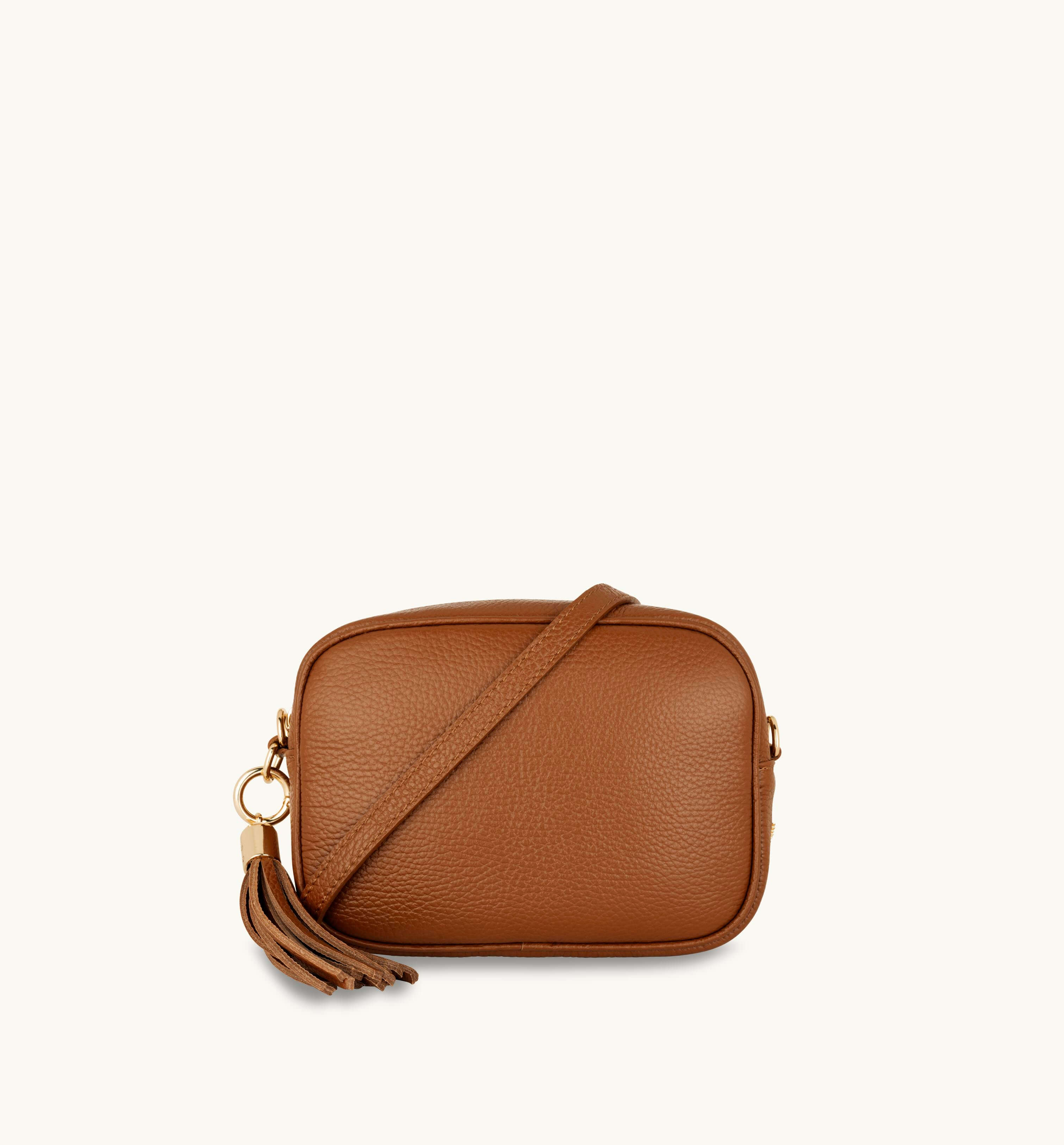 Apatchy London The Tassel Tan Leather Crossbody Bag With Gold Chain Strap