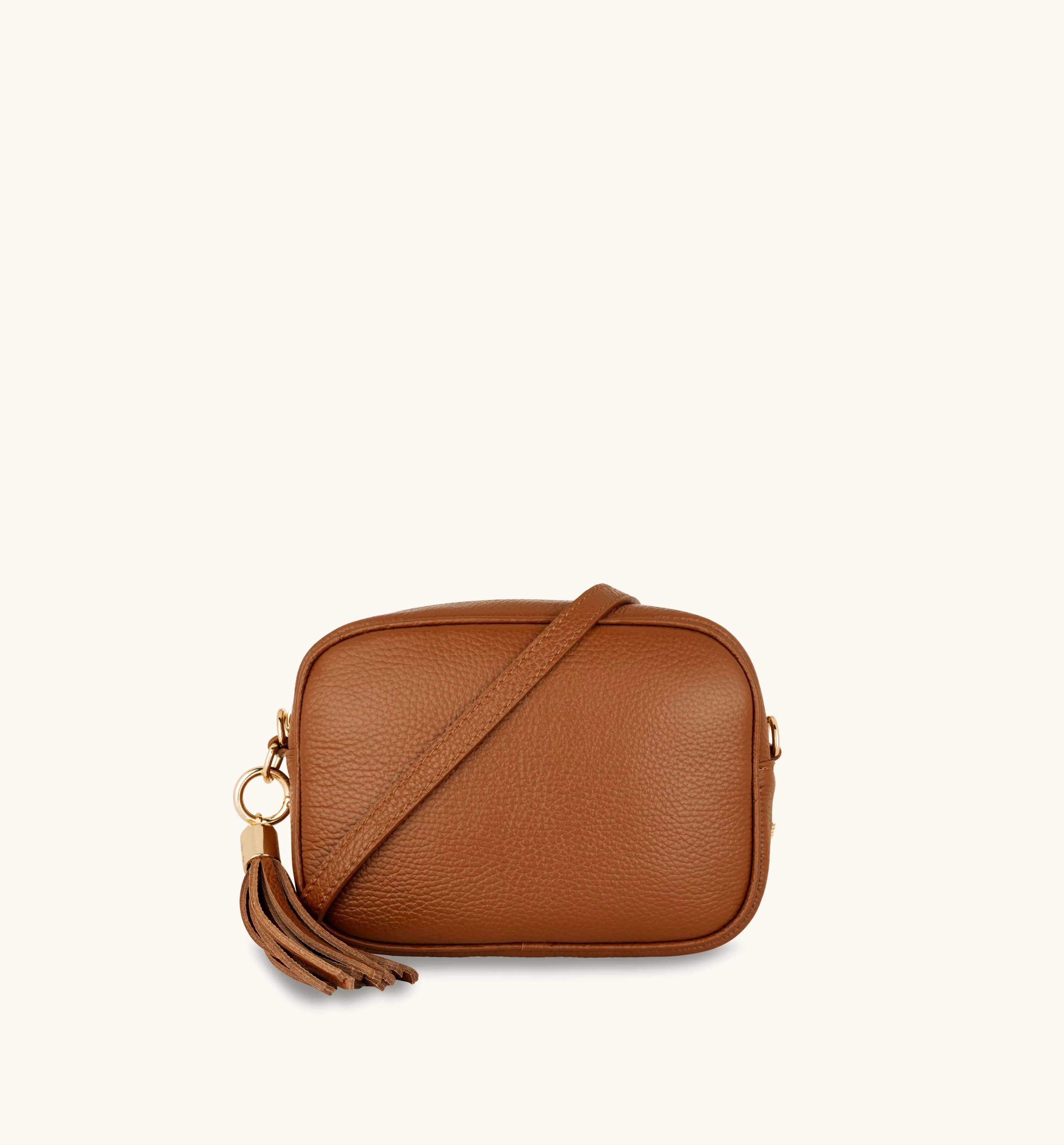 Apatchy London The Tassel Tan Leather Crossbody Bag With Tan Stripe Strap