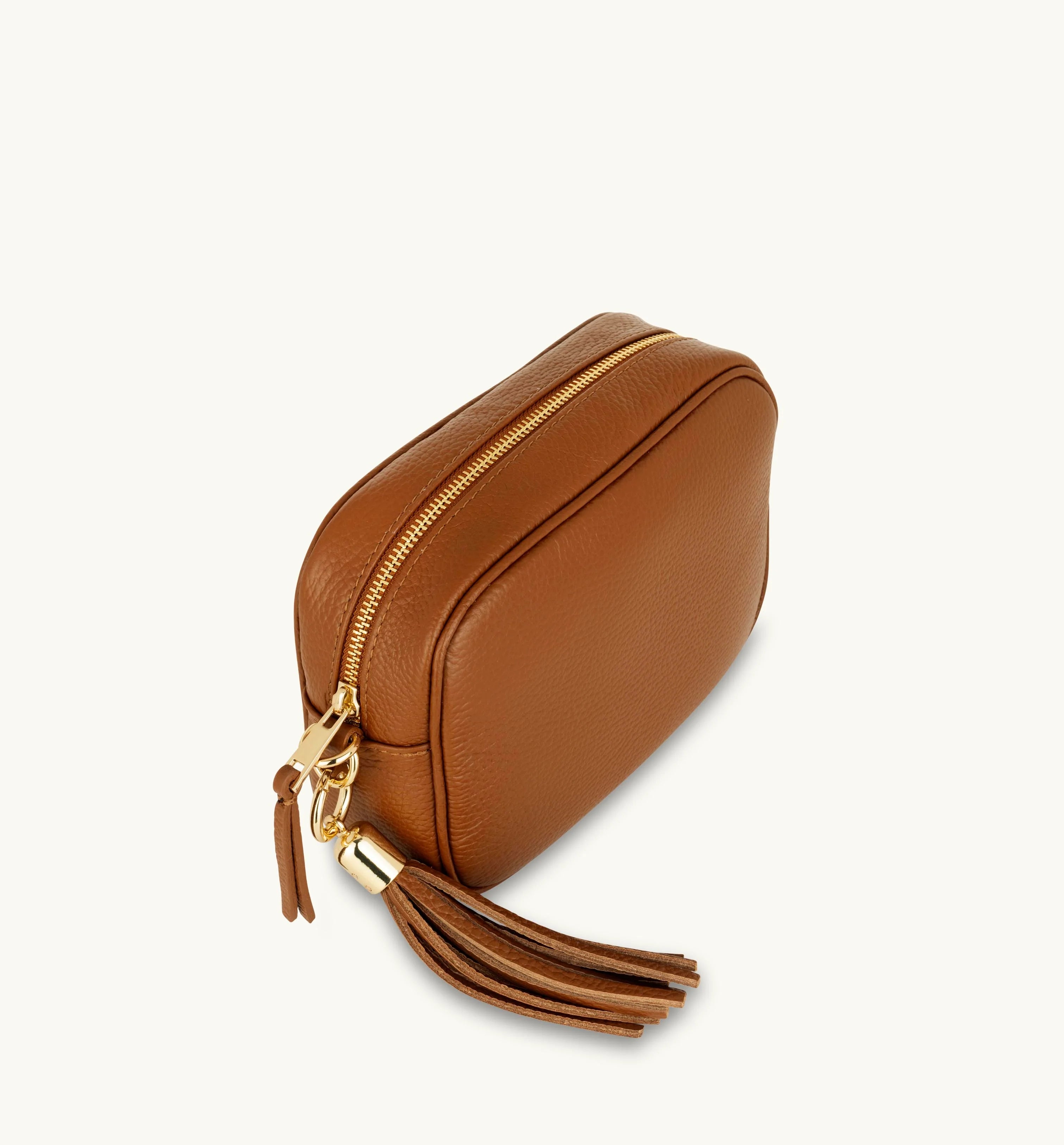 Apatchy London The Tassel Tan Leather Crossbody Bag With Teal Cheetah Strap