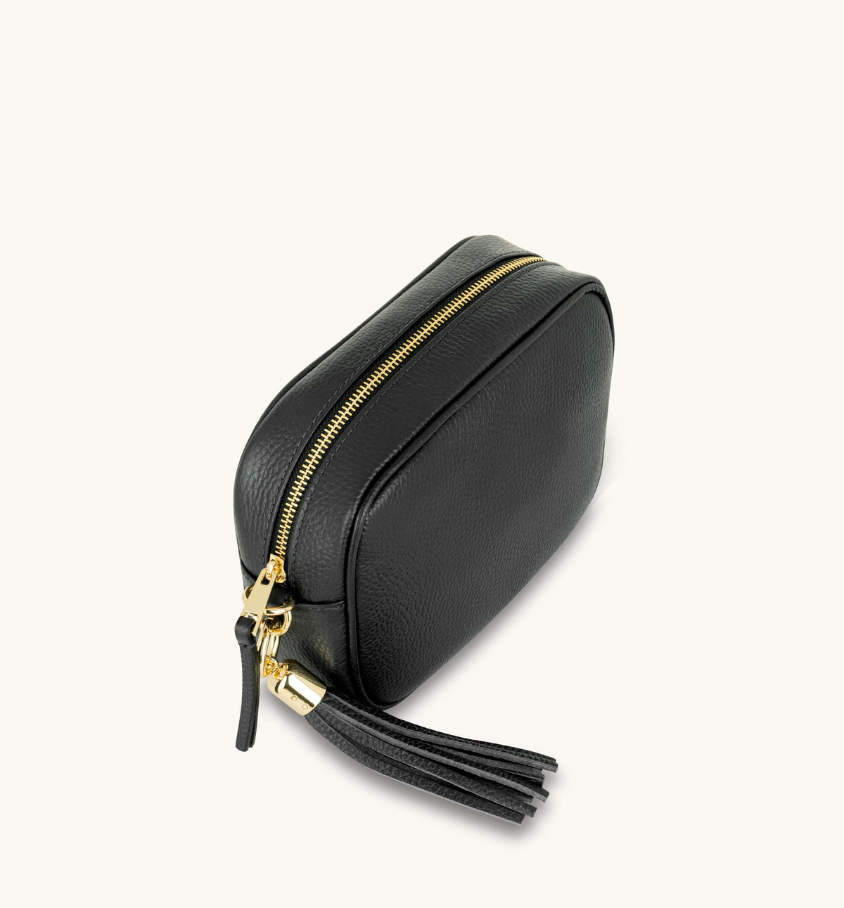 Apatchy London The Tassel Black Leather Crossbody Bag With Cappuccino Dots Strap