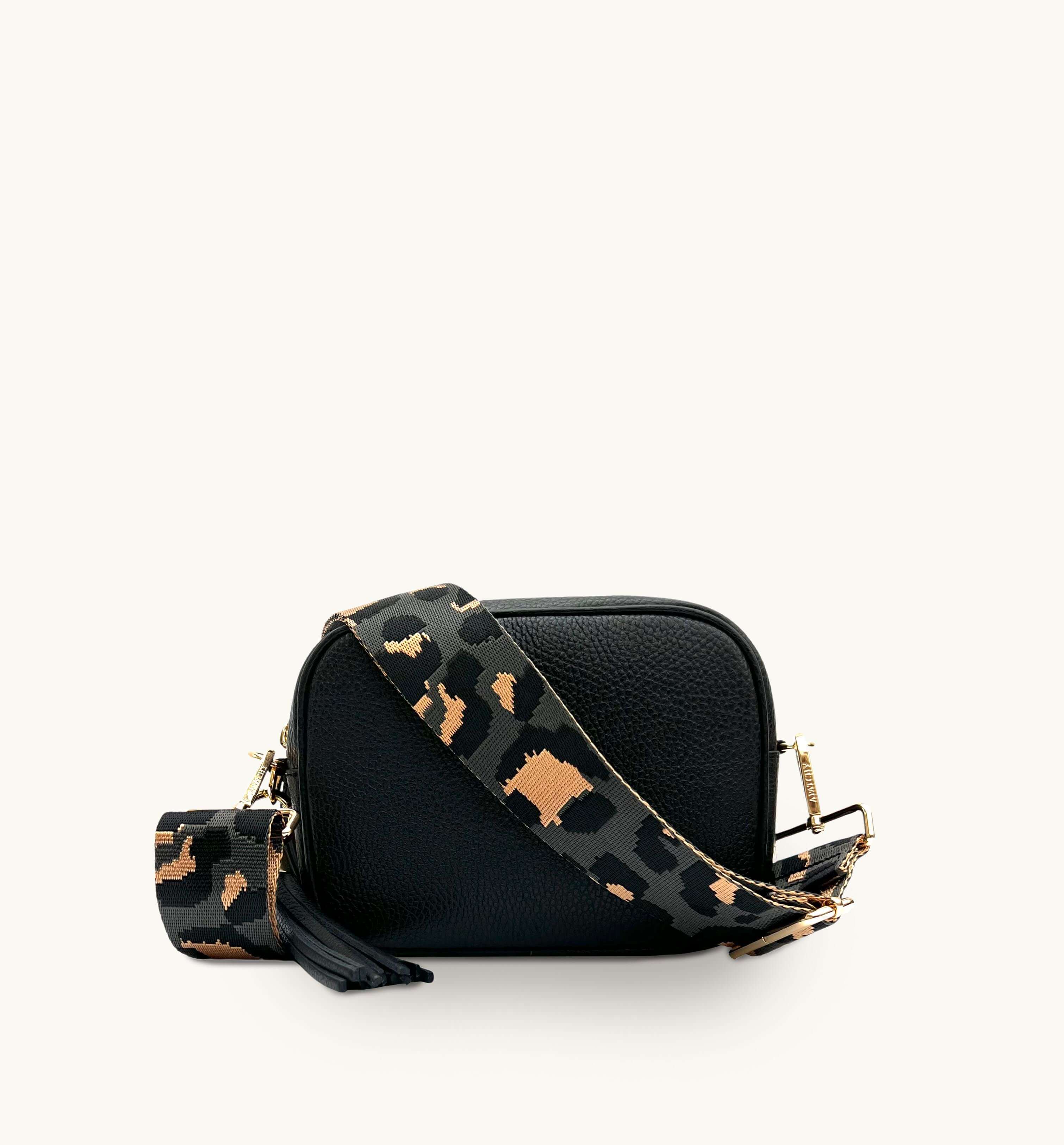 Apatchy London The Tassel  Leather Crossbody Bag With Grey Leopard Strap