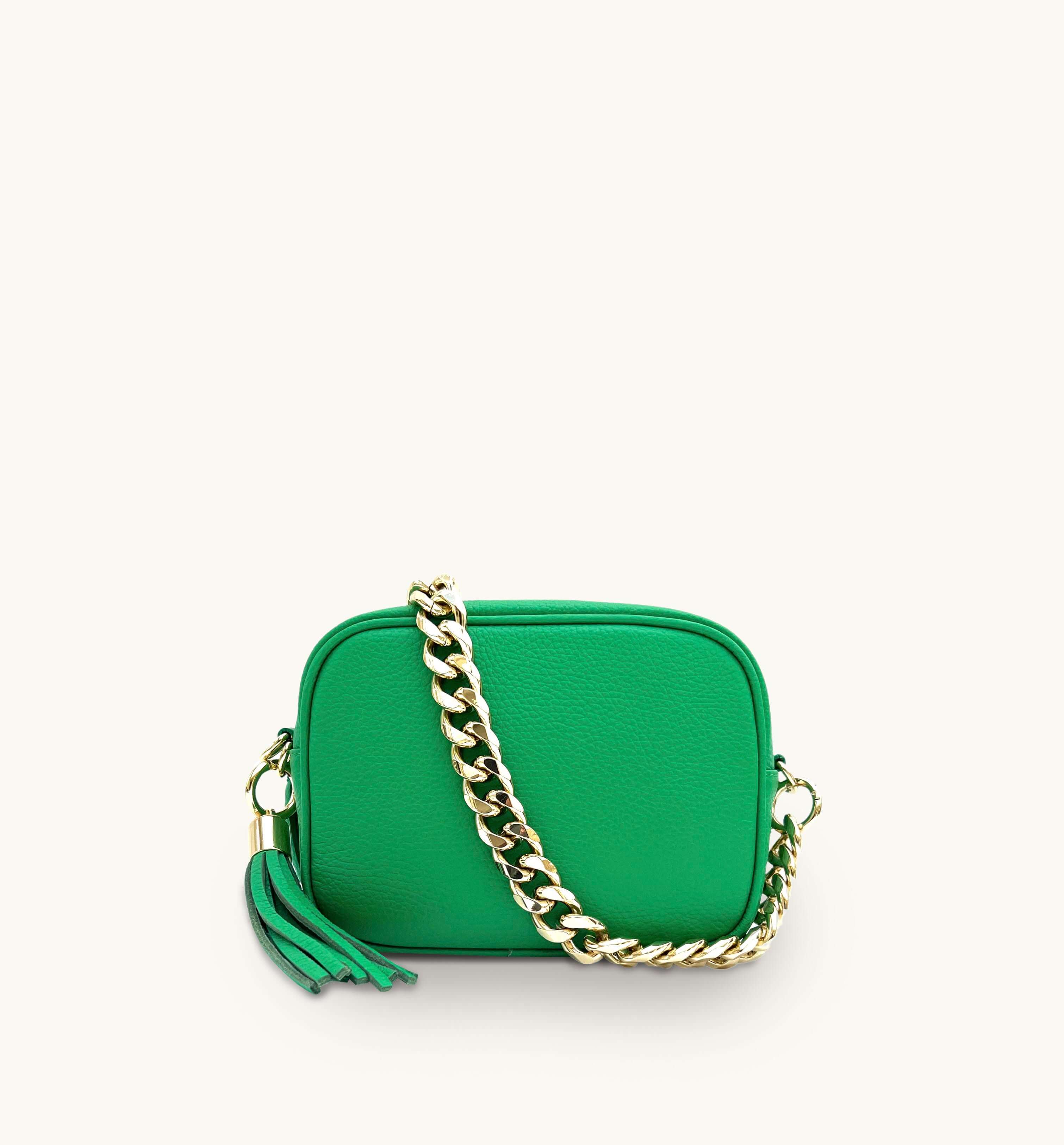 Apatchy London The Tassel Bottega  Leather Crossbody Bag With Gold Chain Strap