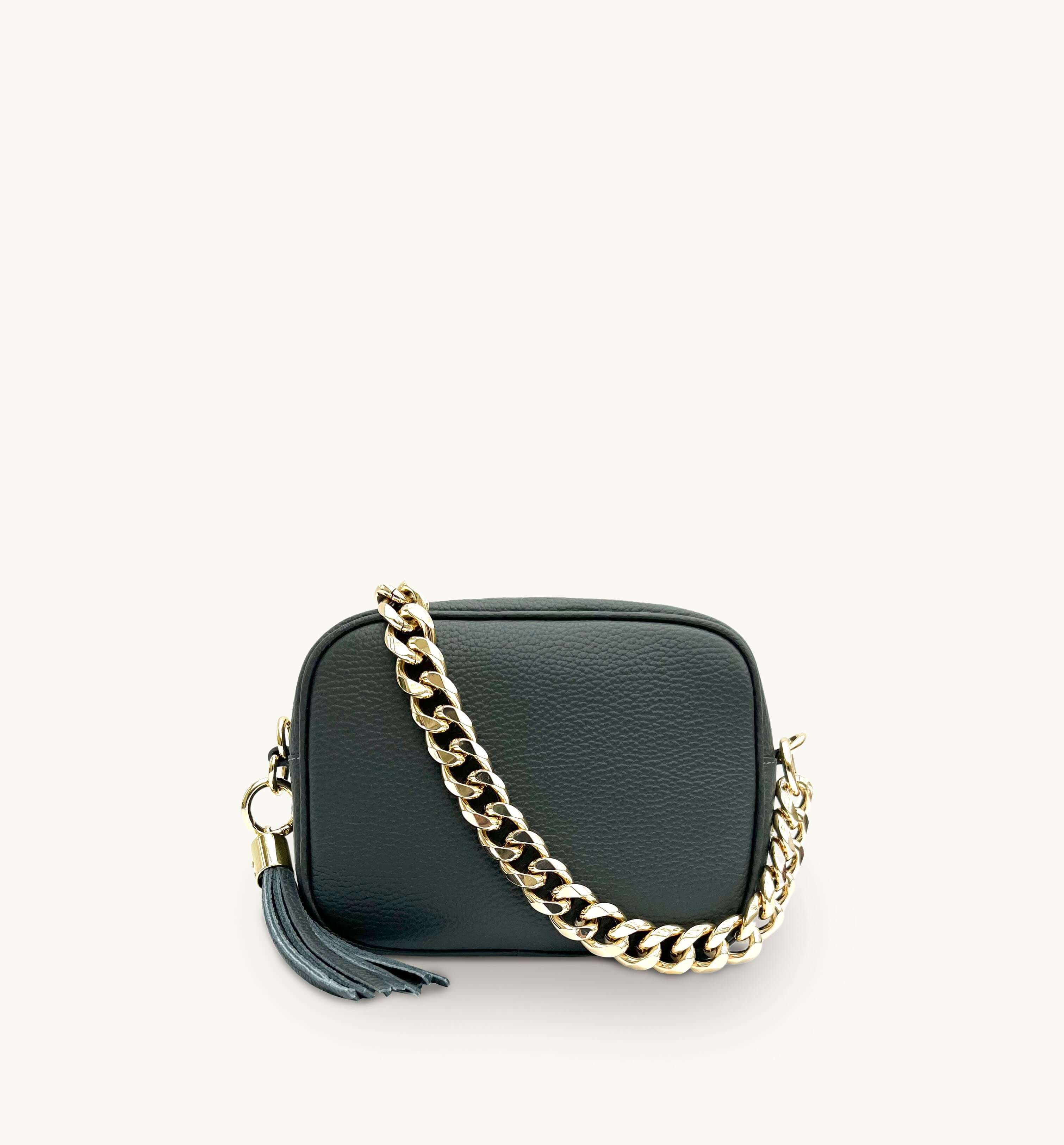 Apatchy London The Tassel  Leather Crossbody Bag With Gold Chain Strap