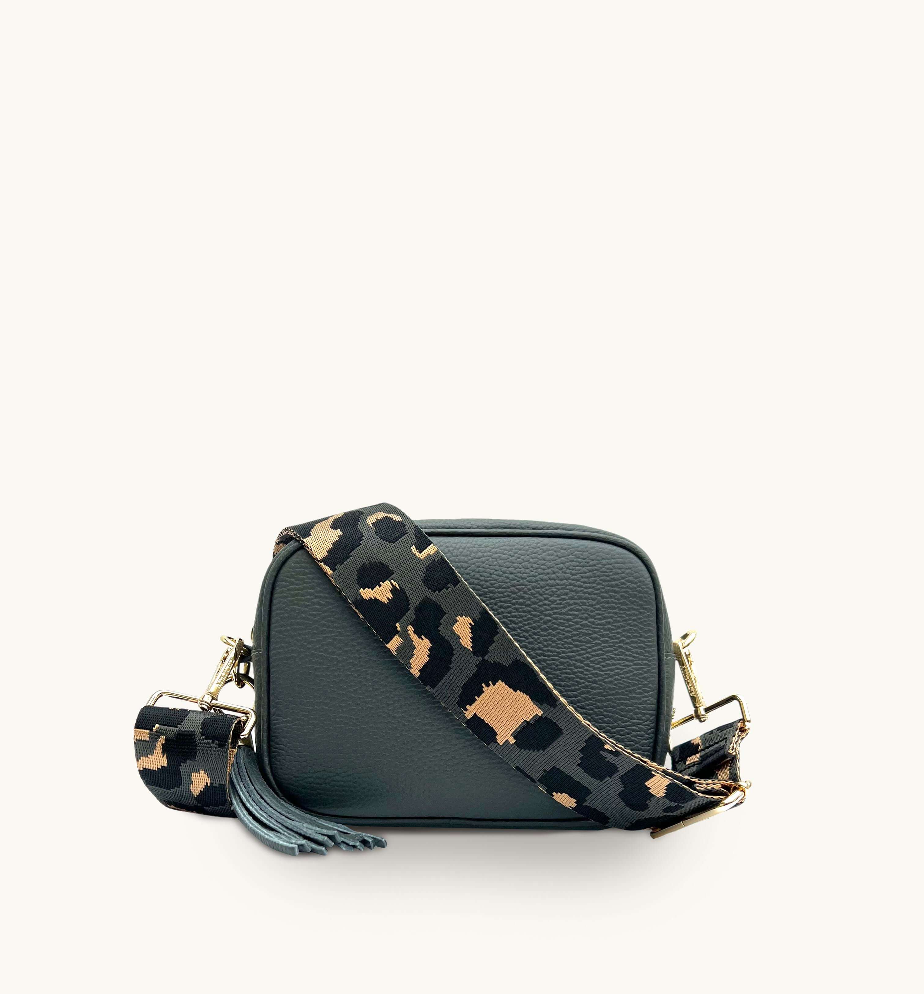 Apatchy London The Tassel  Leather Crossbody Bag With Grey Leopard Strap