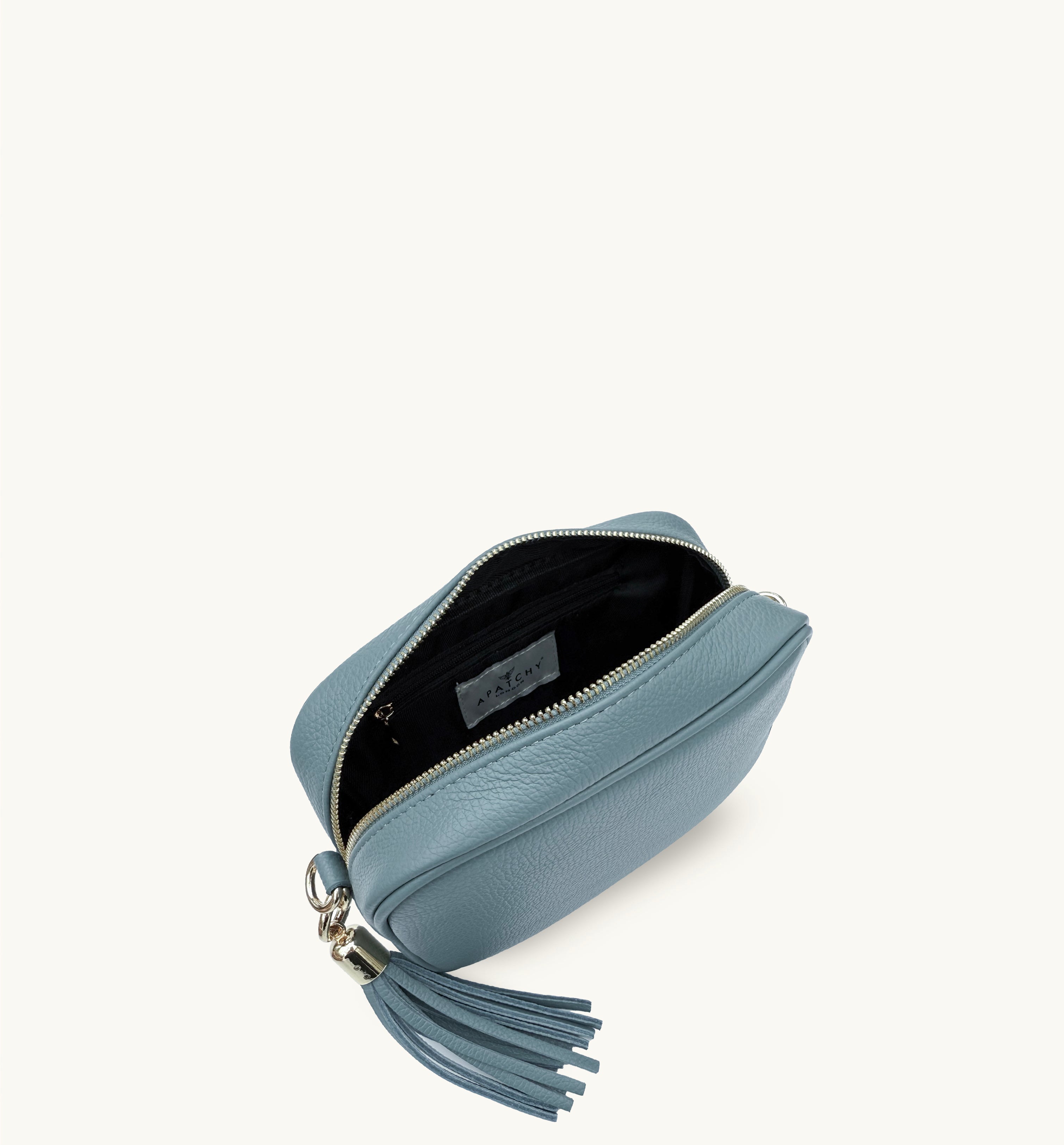 Apatchy London The Tassel Denim Blue Leather Crossbody Bag