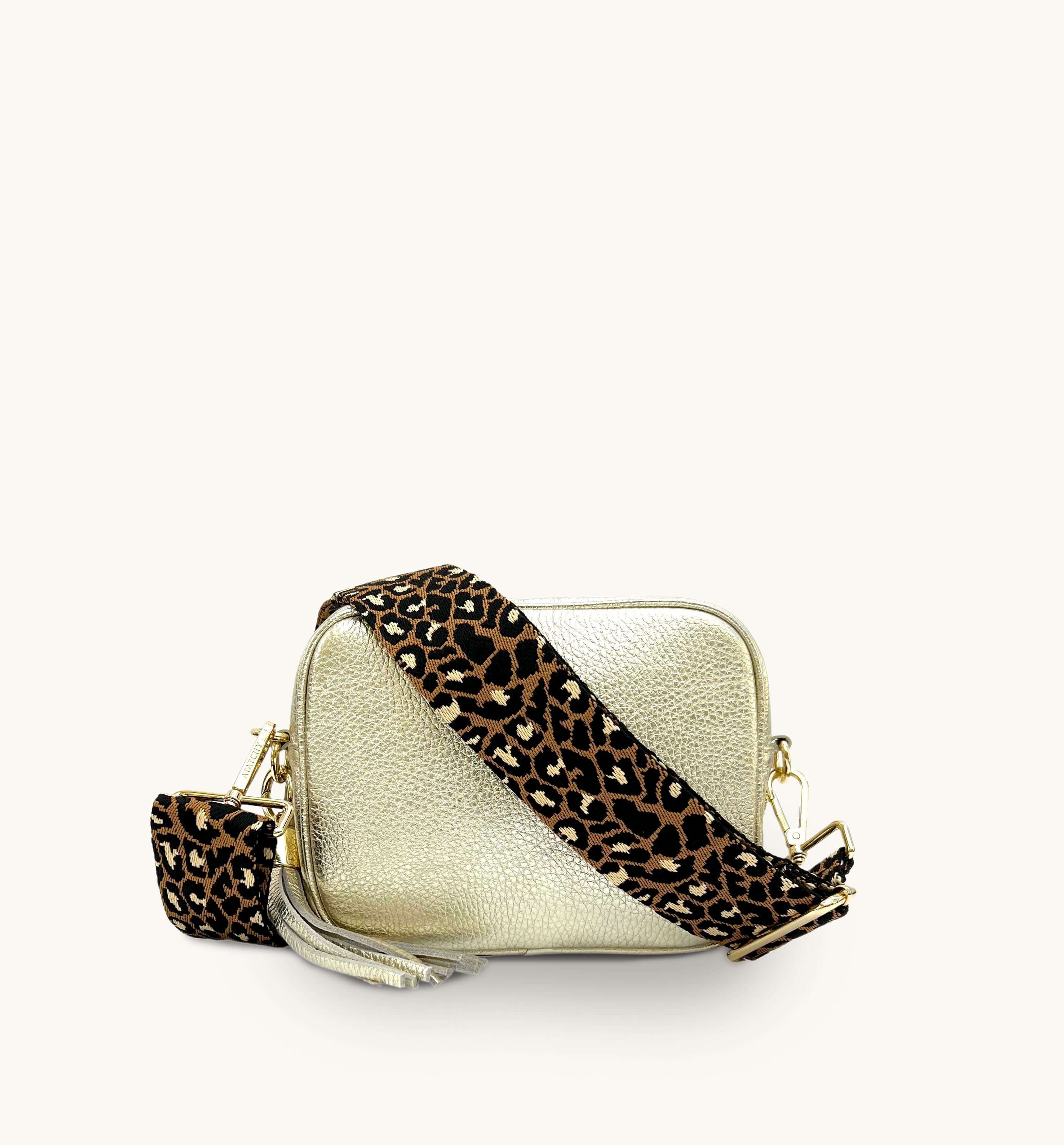 Apatchy London The Tassel  Leather Crossbody Bag With Tan Cheetah Strap