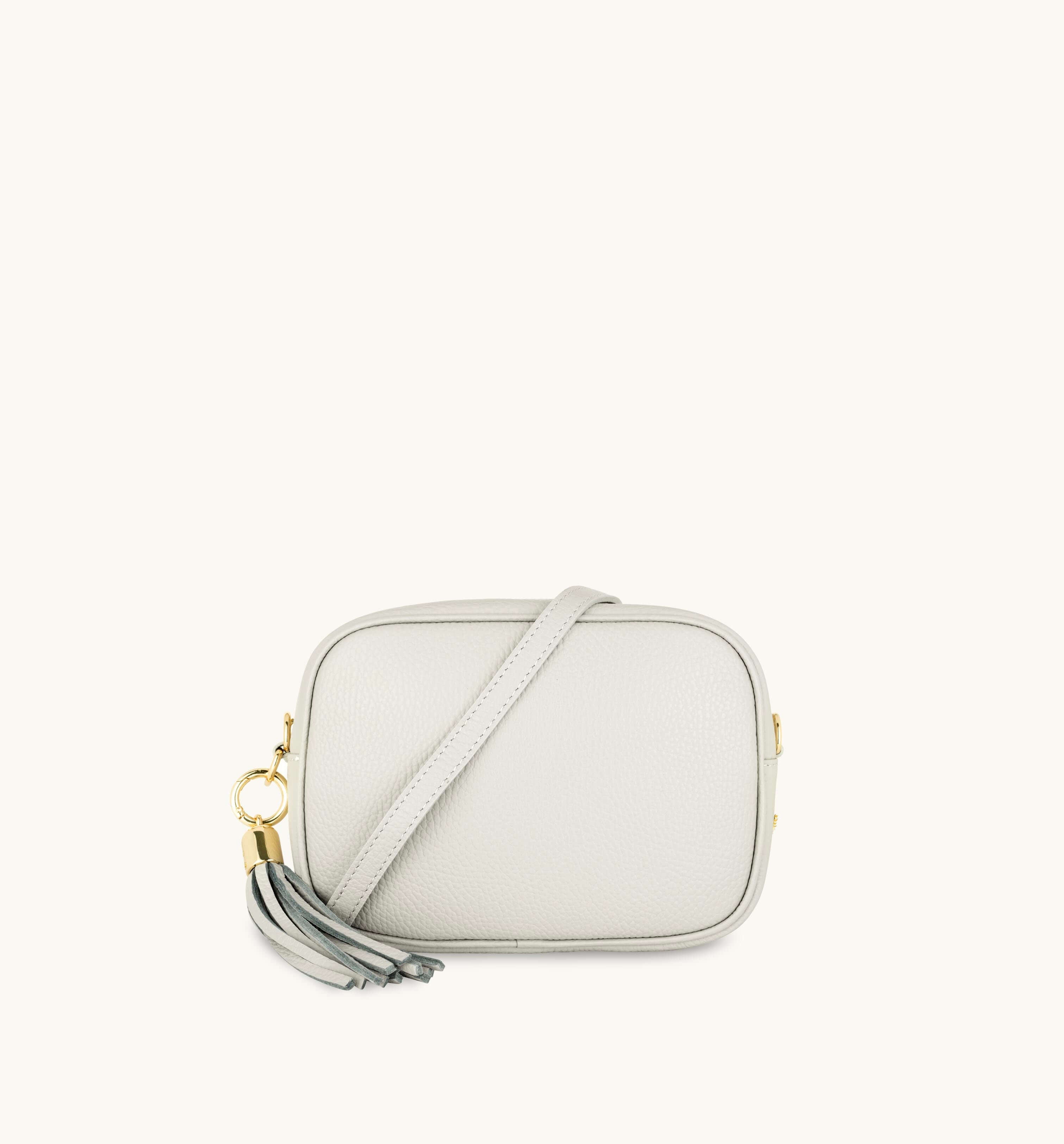 Apatchy London The Tassel Light  Leather Crossbody Bag With Orange Cross-Stitch Strap