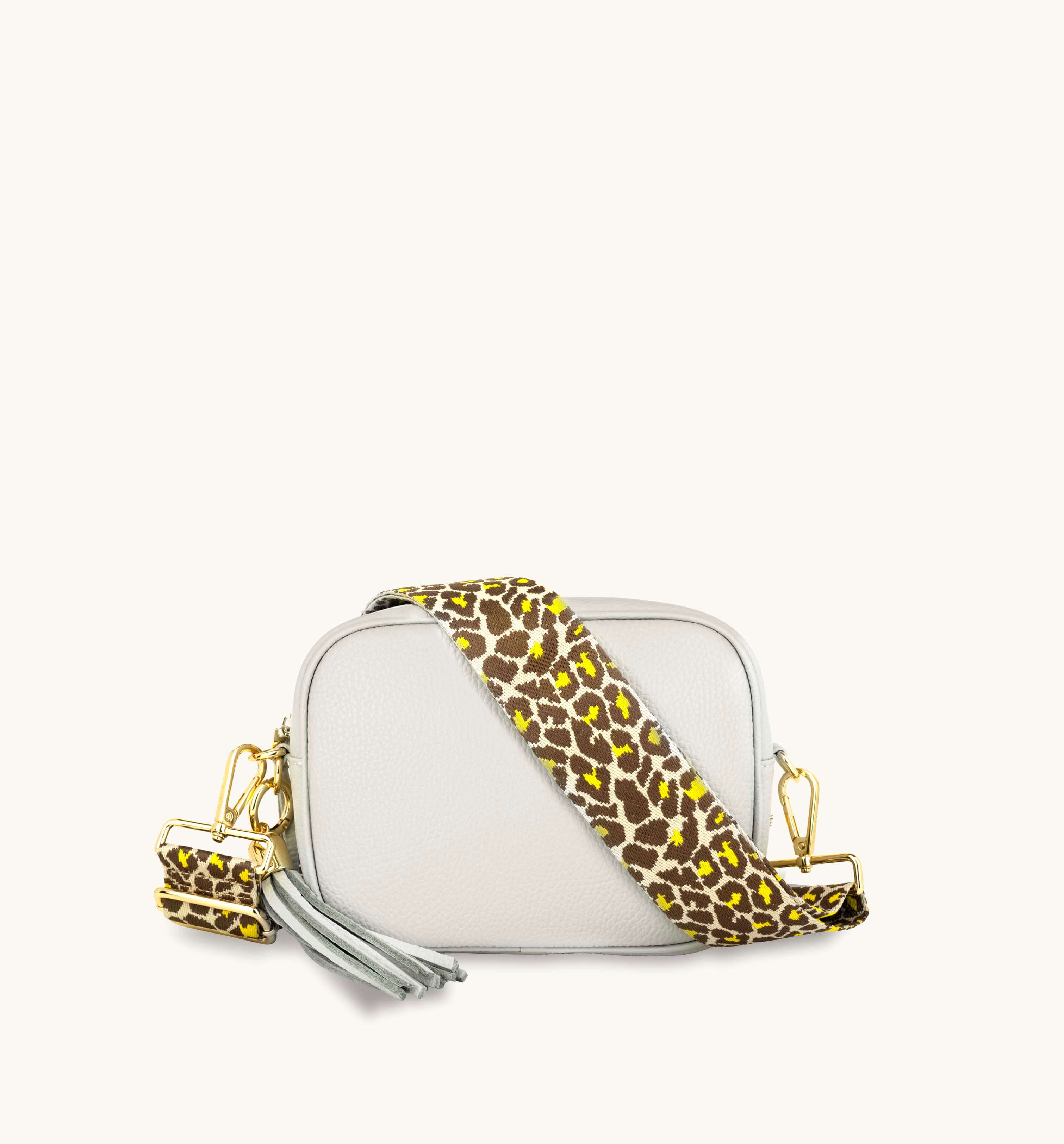 Apatchy London The Tassel Light  Leather Crossbody Bag With Lemon Cheetah Strap