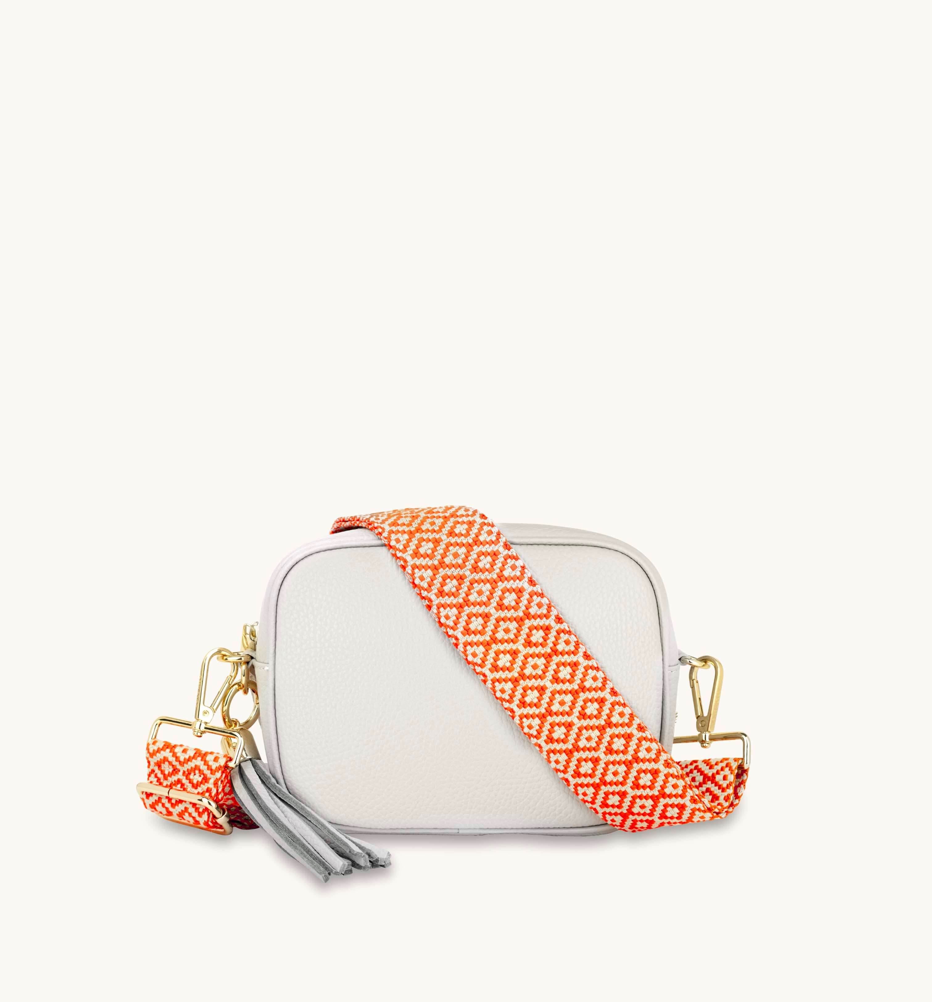 Apatchy London The Tassel Light  Leather Crossbody Bag With Orange Cross-Stitch Strap