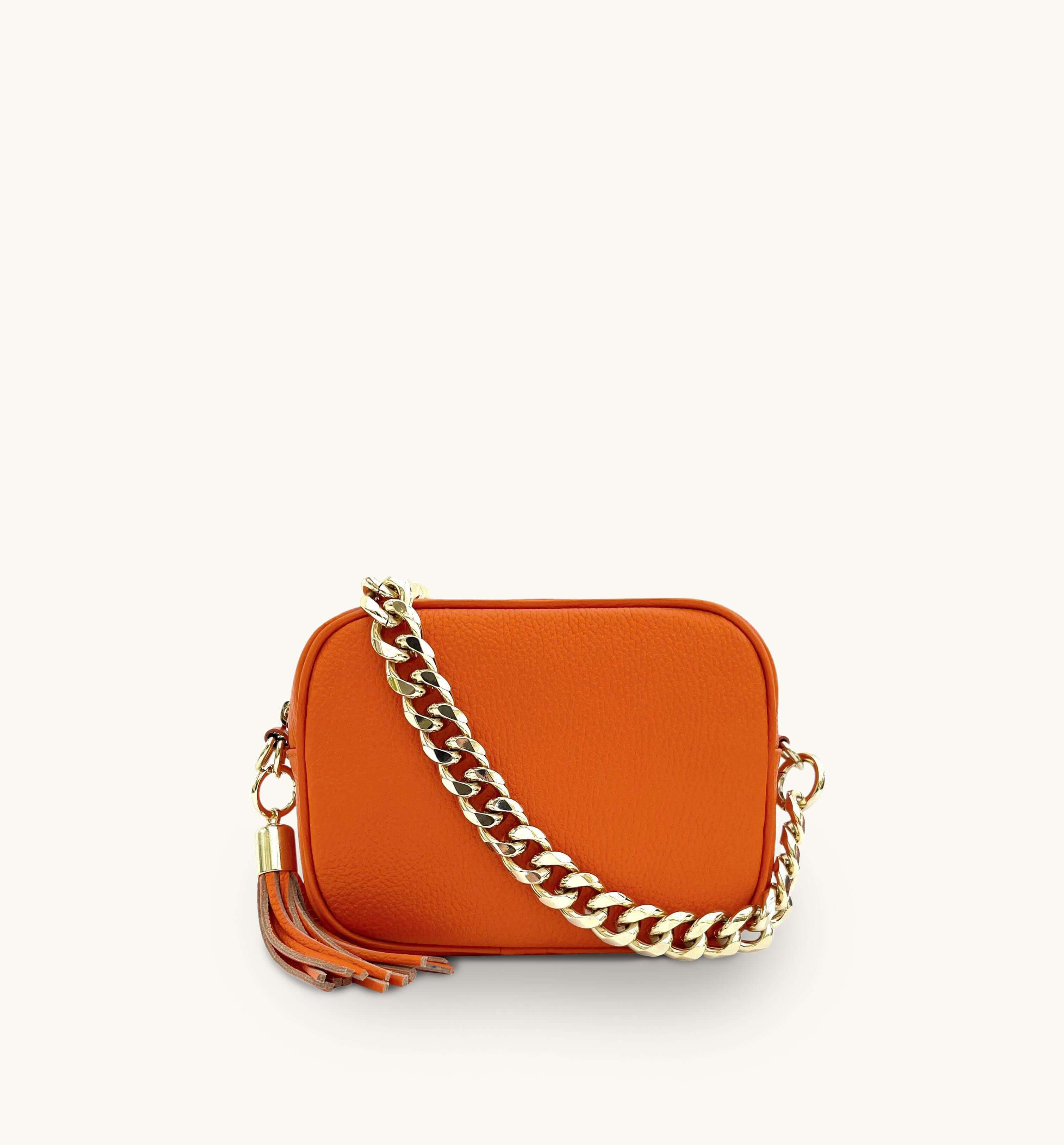 Apatchy London The Tassel  Leather Crossbody Bag With Gold Chain Strap
