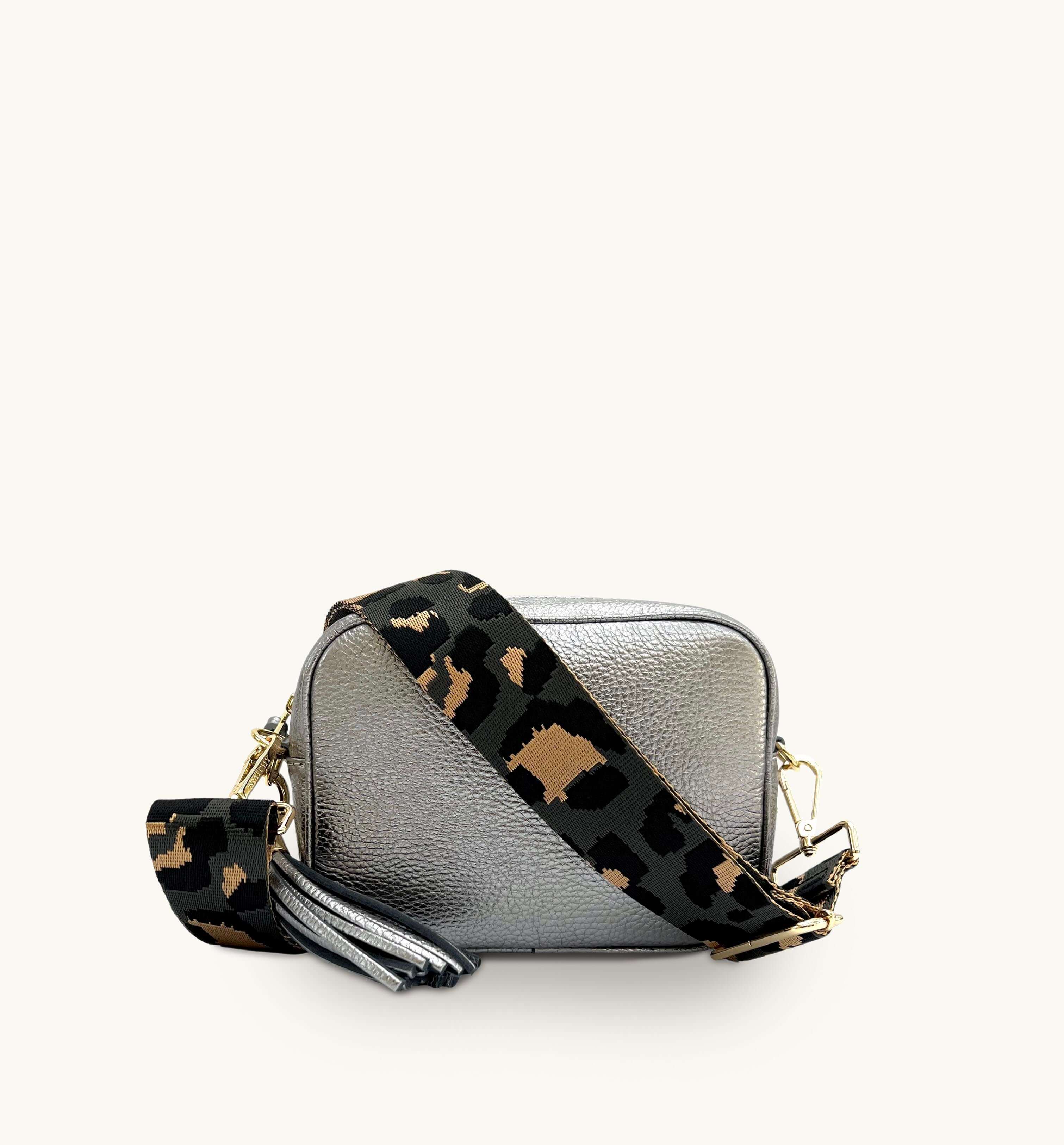 Apatchy London The Tassel  Leather Crossbody Bag With Grey Leopard Strap