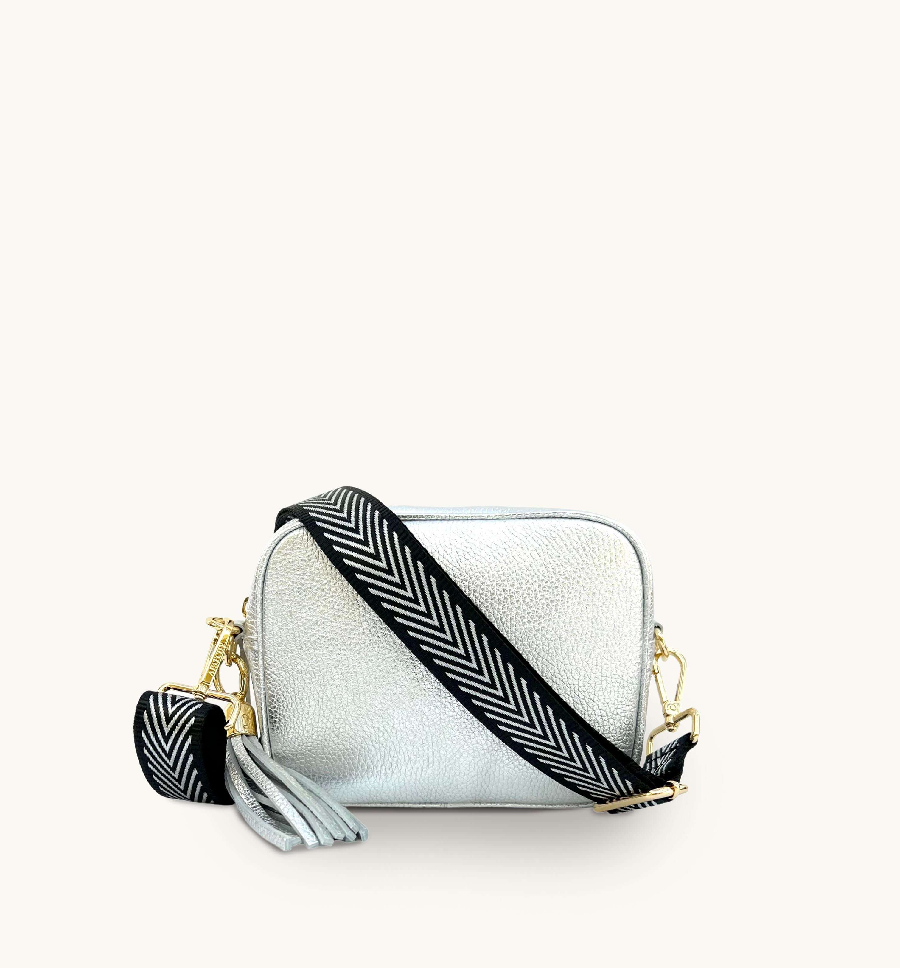 Apatchy London The Tassel  Leather Crossbody Bag With Black &  Chevron Strap