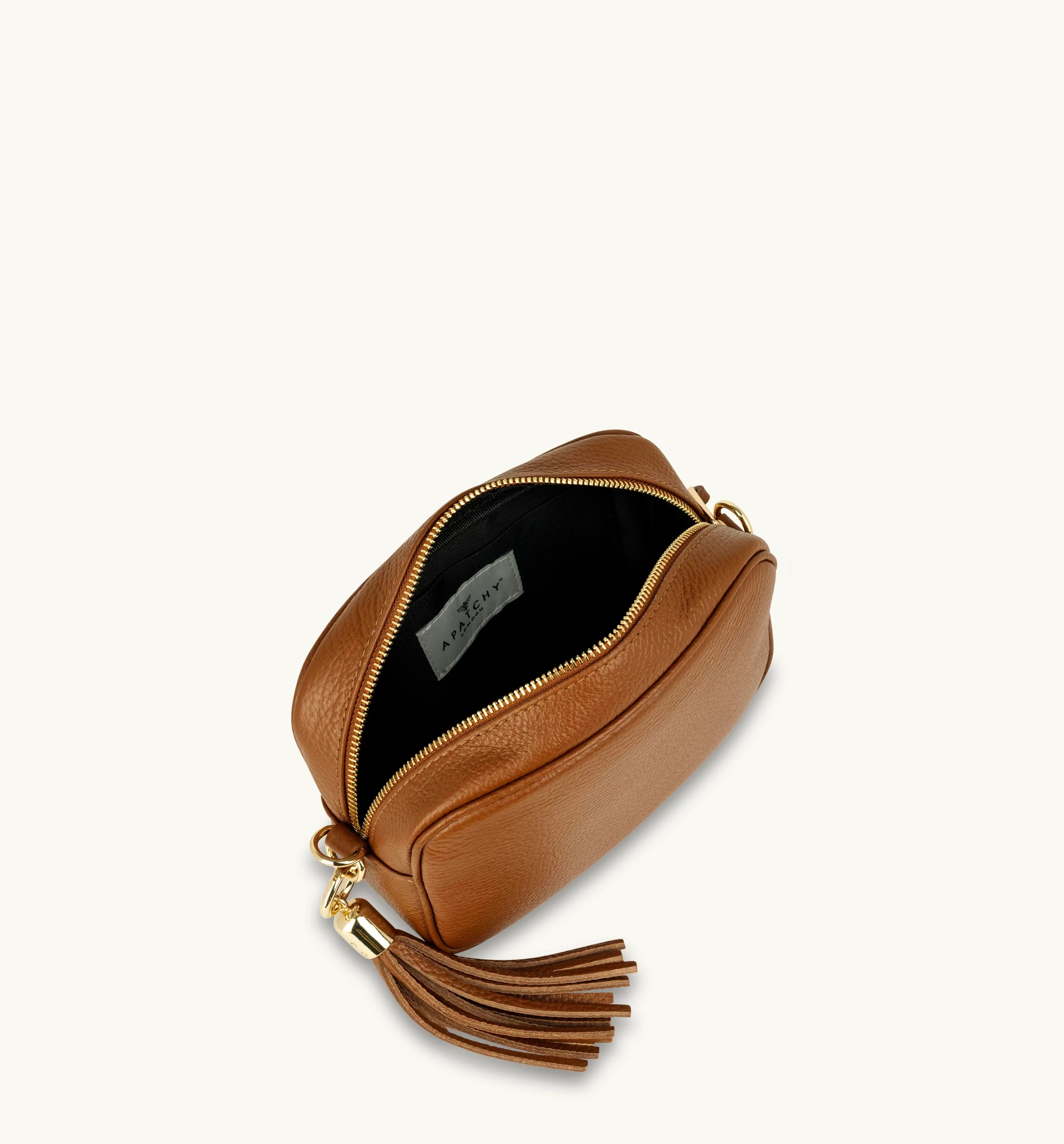 Apatchy London The Tassel Tan Leather Crossbody Bag With Teal Cheetah Strap