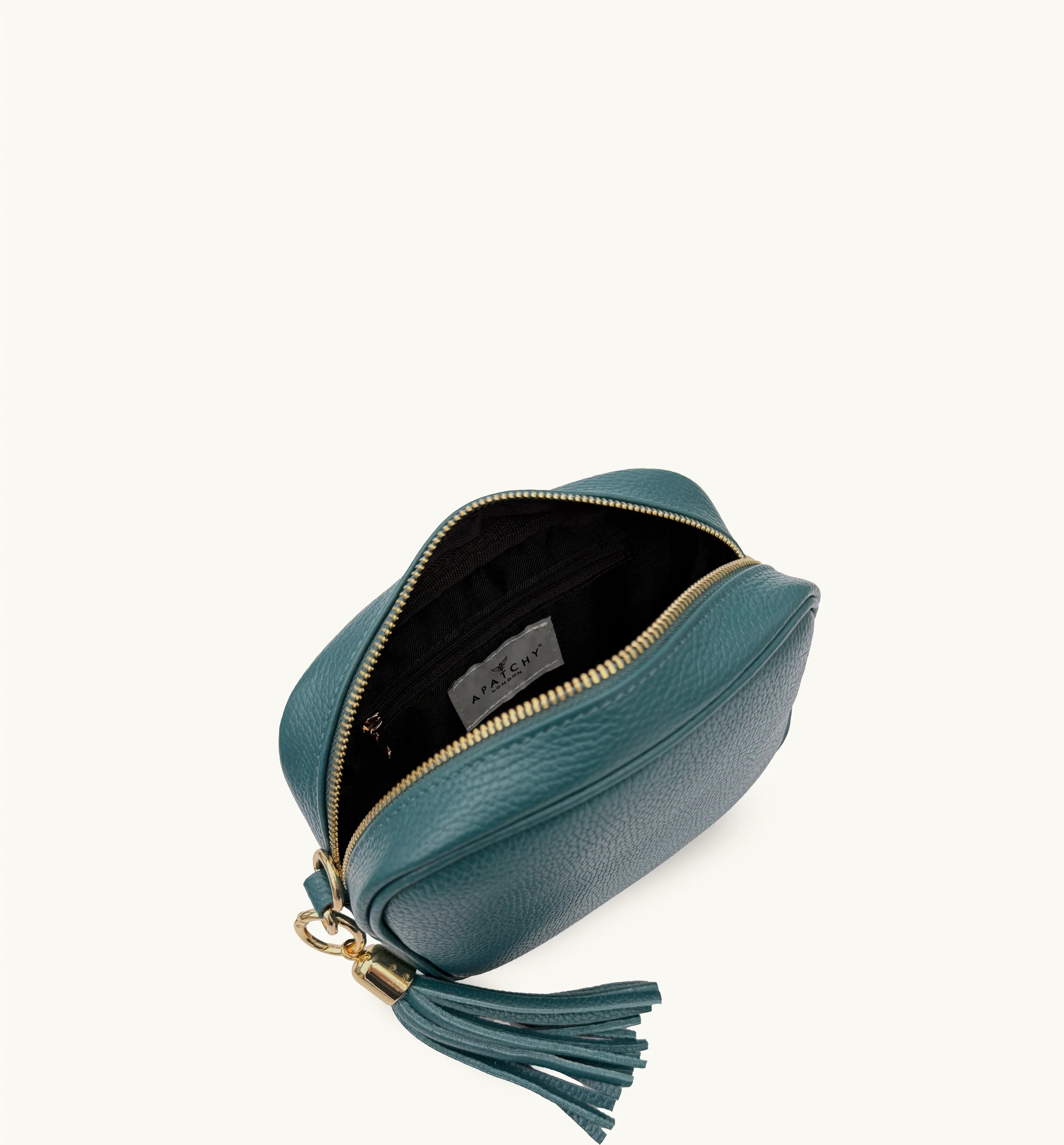 Apatchy London The Tassel Teal Leather Crossbody Bag With Teal Cheetah Strap