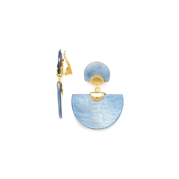 Franck Herval Gwen *Dyed Capiz Blue Clip Earrings