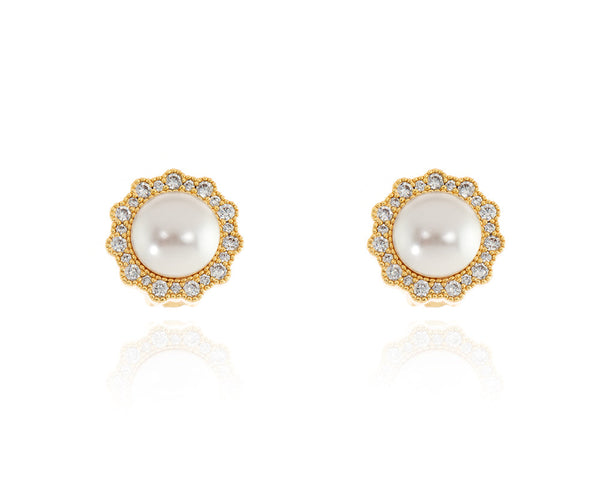 Cachet Florantine Pearl Clip on Earrings  Plated in Gold