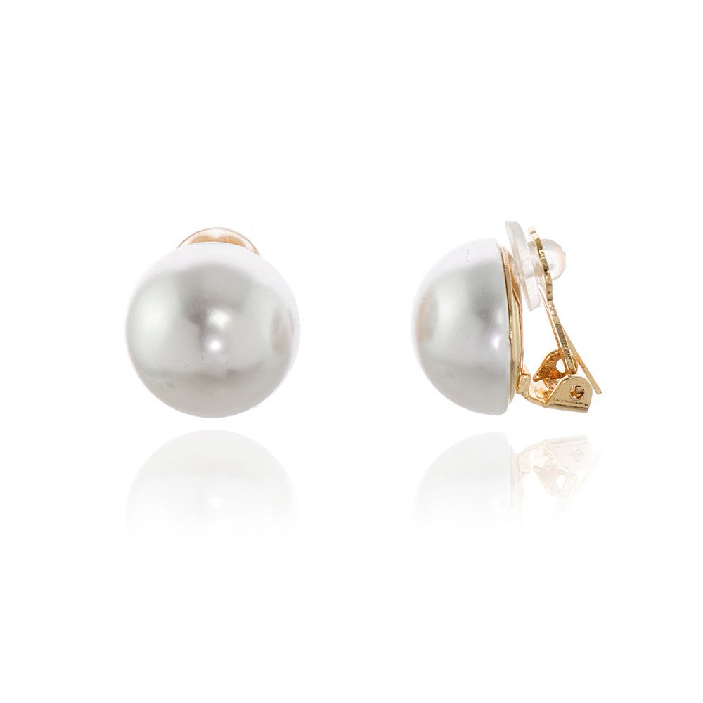 Bibi 18mm Pearl Gold Clip On Earrings